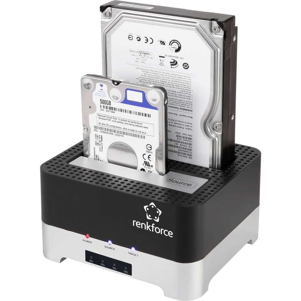 Renkforce Festplatten-Dockingstation USB 3 SATA Festplatten-Dockingstation mit, mit Clone-Funktion
