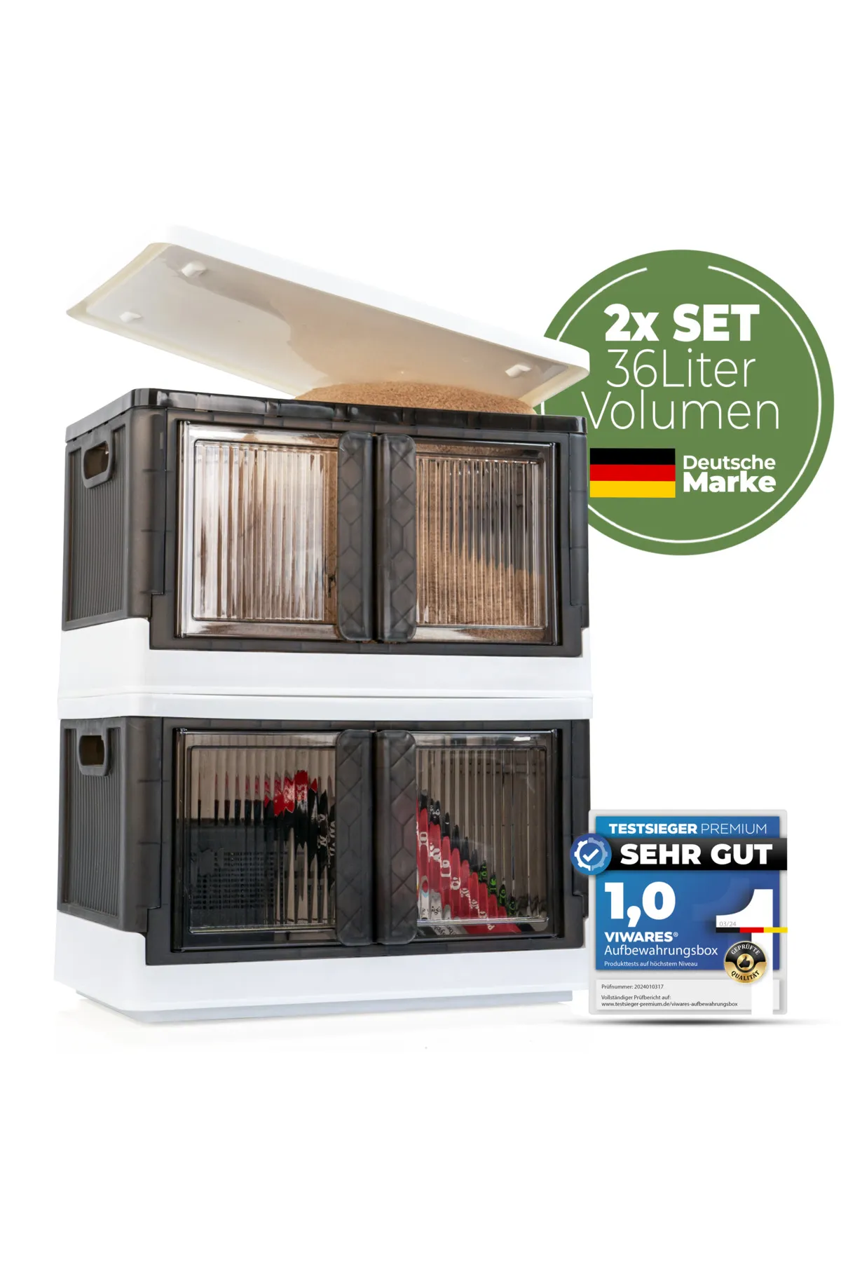 Viwares  Faltbare Aufbewahrungsbox mit Deckel - 2 Stapelbare Aufbewahrungsboxen