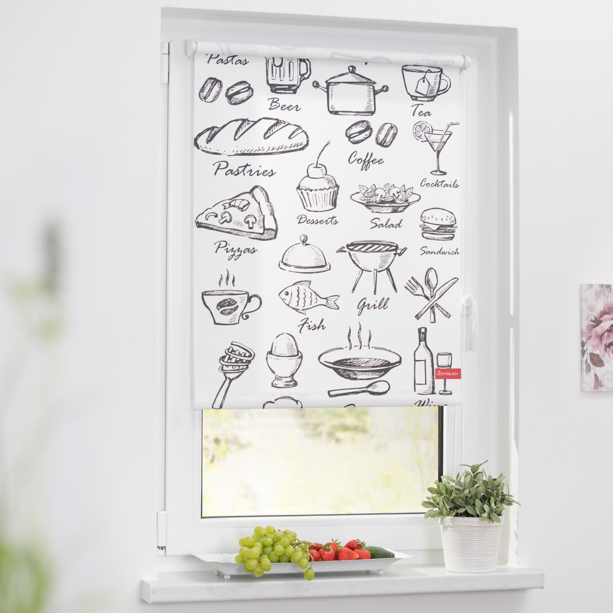 Lichtblick Rollo Klemmfix, ohne Bohren, blickdicht, Menü - Schwarz Weiß, 90 x 150 cm (B x L)
