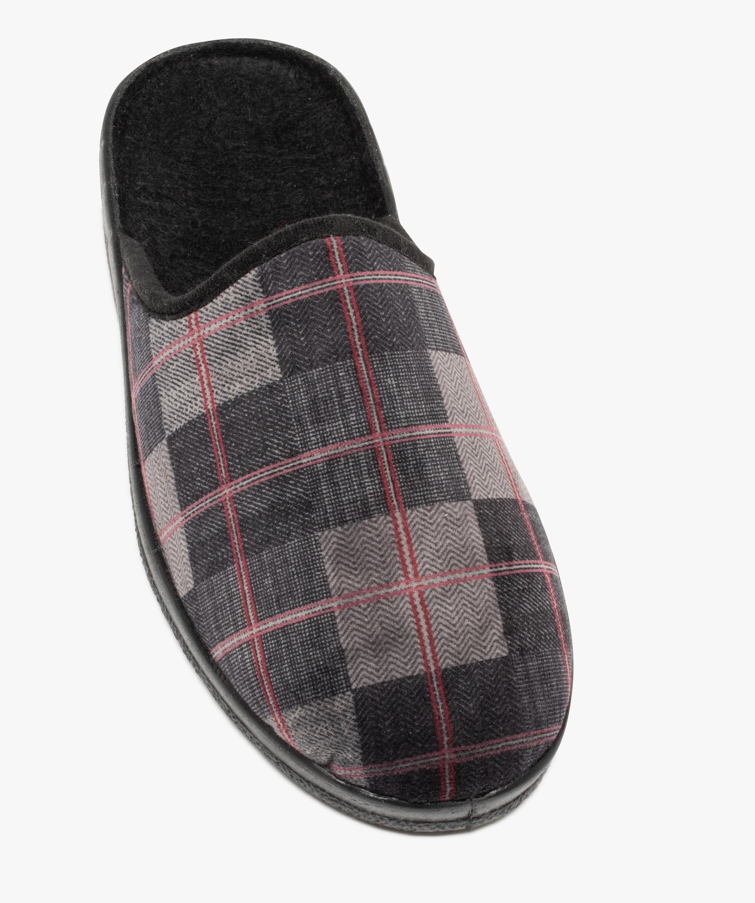Chaussons homme mules en velours à carreaux gris | GEMO