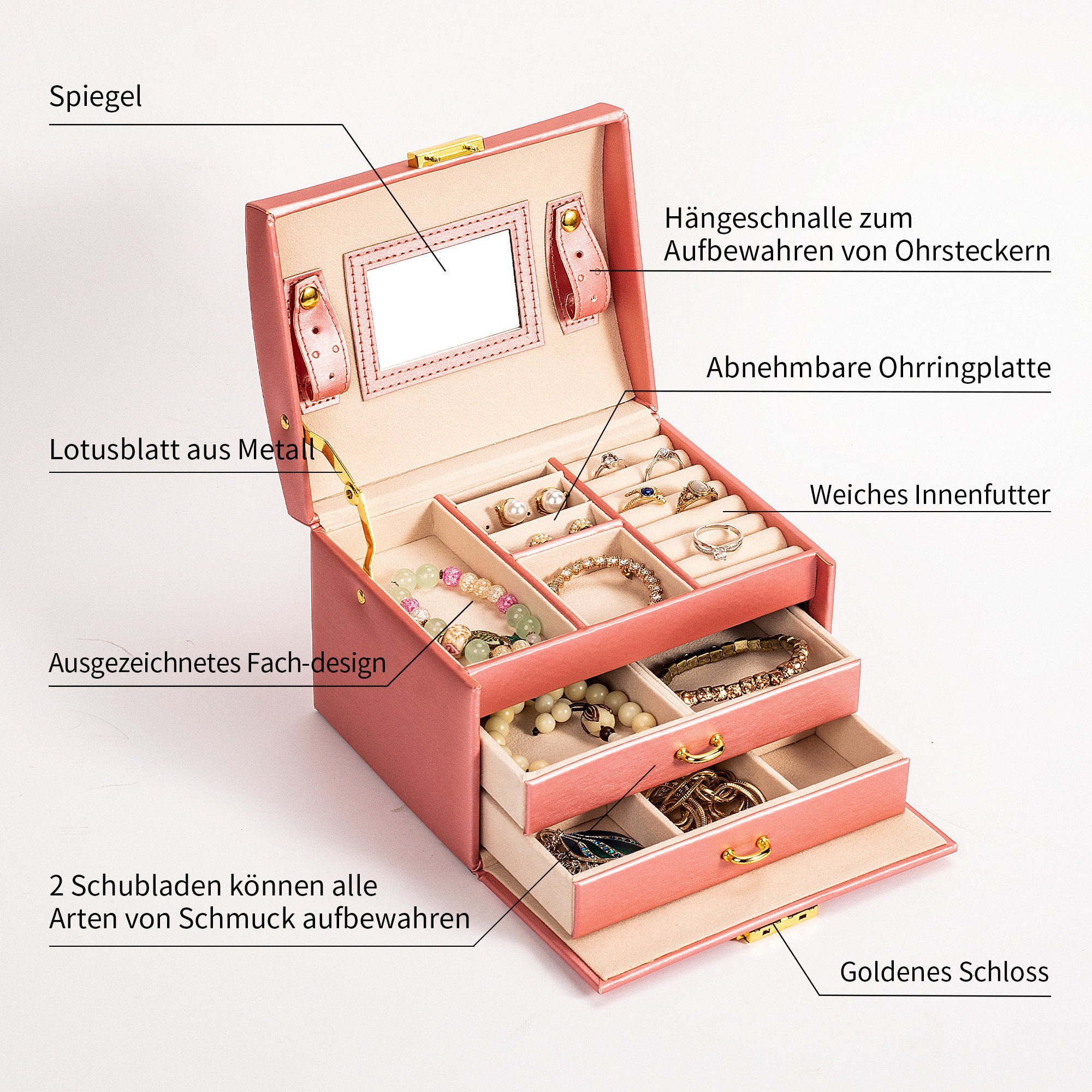 AdelDream Schmuckkasten YY-J021, Schöne Leder Schmuckschatulle Fall Aufbewahrung Organizer
