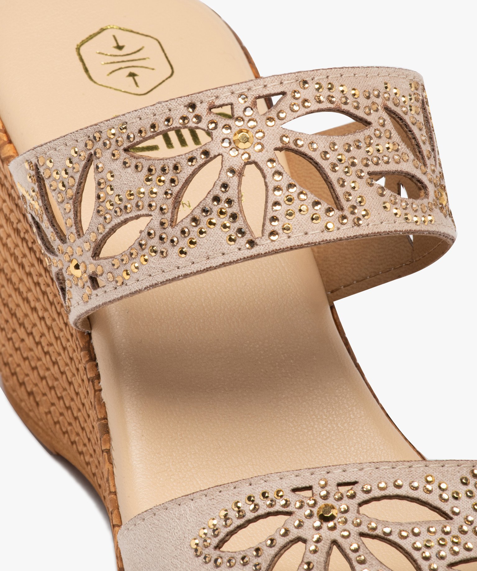 Mules femme compensées à brides strass ajourées beige | GEMO