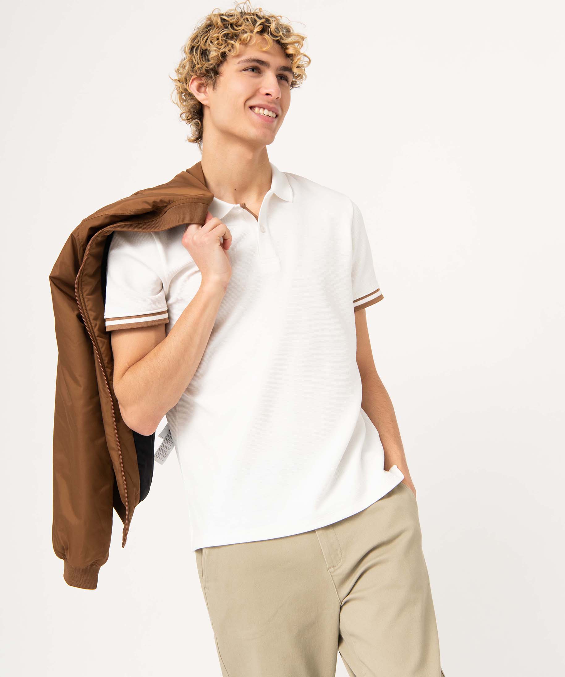 Polo homme à manches cortes en maille épaisse blanc | GEMO