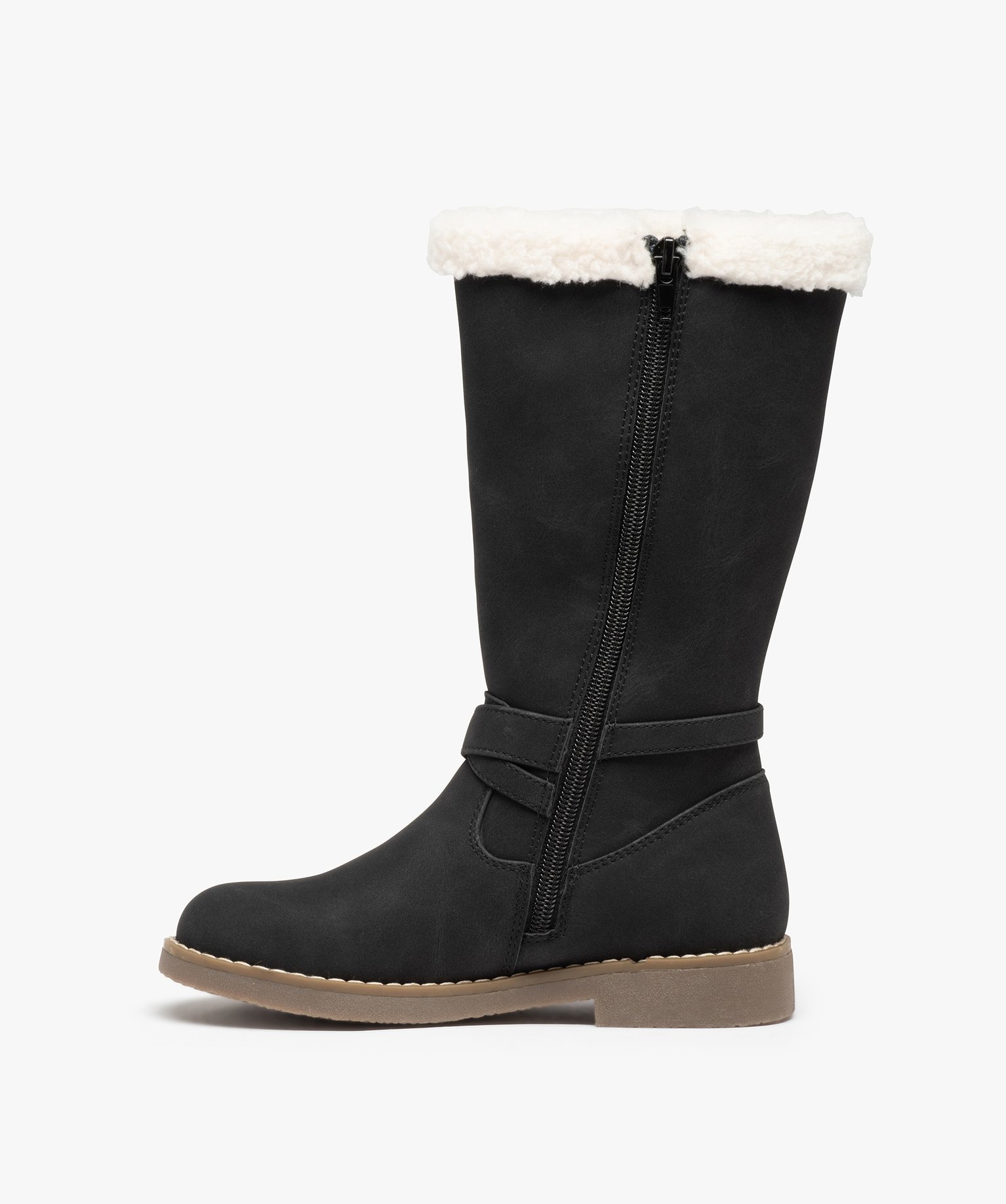 Bottes fille à talon plat et bordures en sherpa noir | GEMO