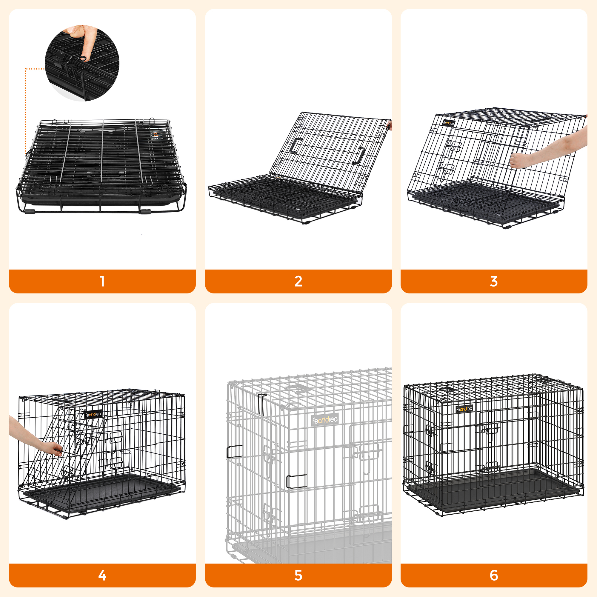 FEANDREA Transportboxen & Gitterboxen FEANDREA S-XXL Hundekäfig mit 2 Türen 92,5 cm, 57,5 cm, 64 cm