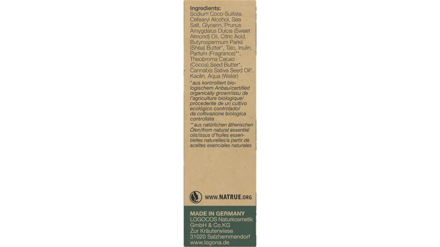 LOGONA Festes Pflegeshampoo Bio-Hanf und Lavaerde 60 g