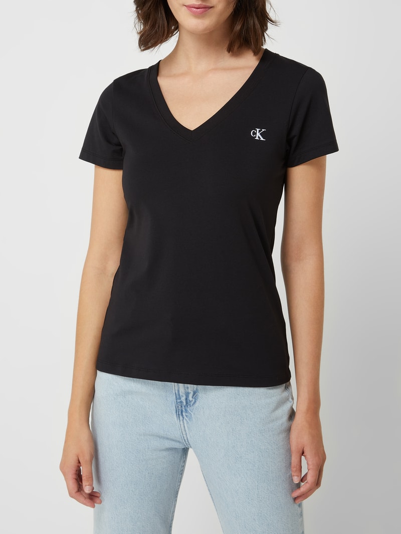 T-Shirt mit Logo-Stickerei  in black