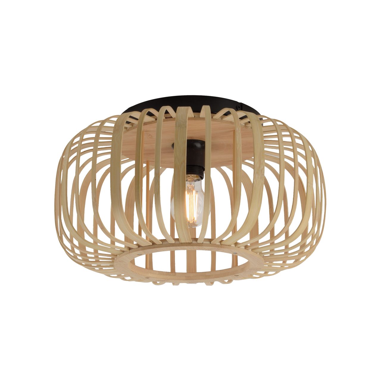 JUST LIGHT LeuchtenDirekt Deckenleuchte RACOON, 1-flammig, E27, Bambus-Schirm, Ø42cm, Holz-natur, IP20