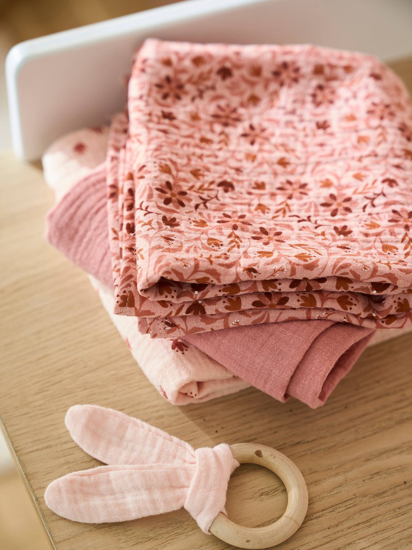Lot de 3 langes en gaze de coton HAPPY BOHÈME rose