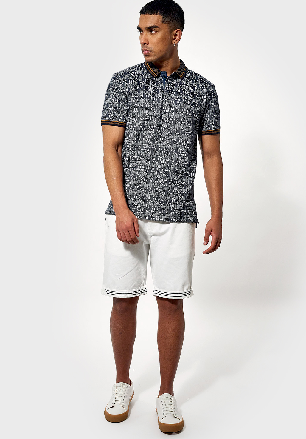 BORKY  Polo régular bleu Homme imprimé allover en 100% coton