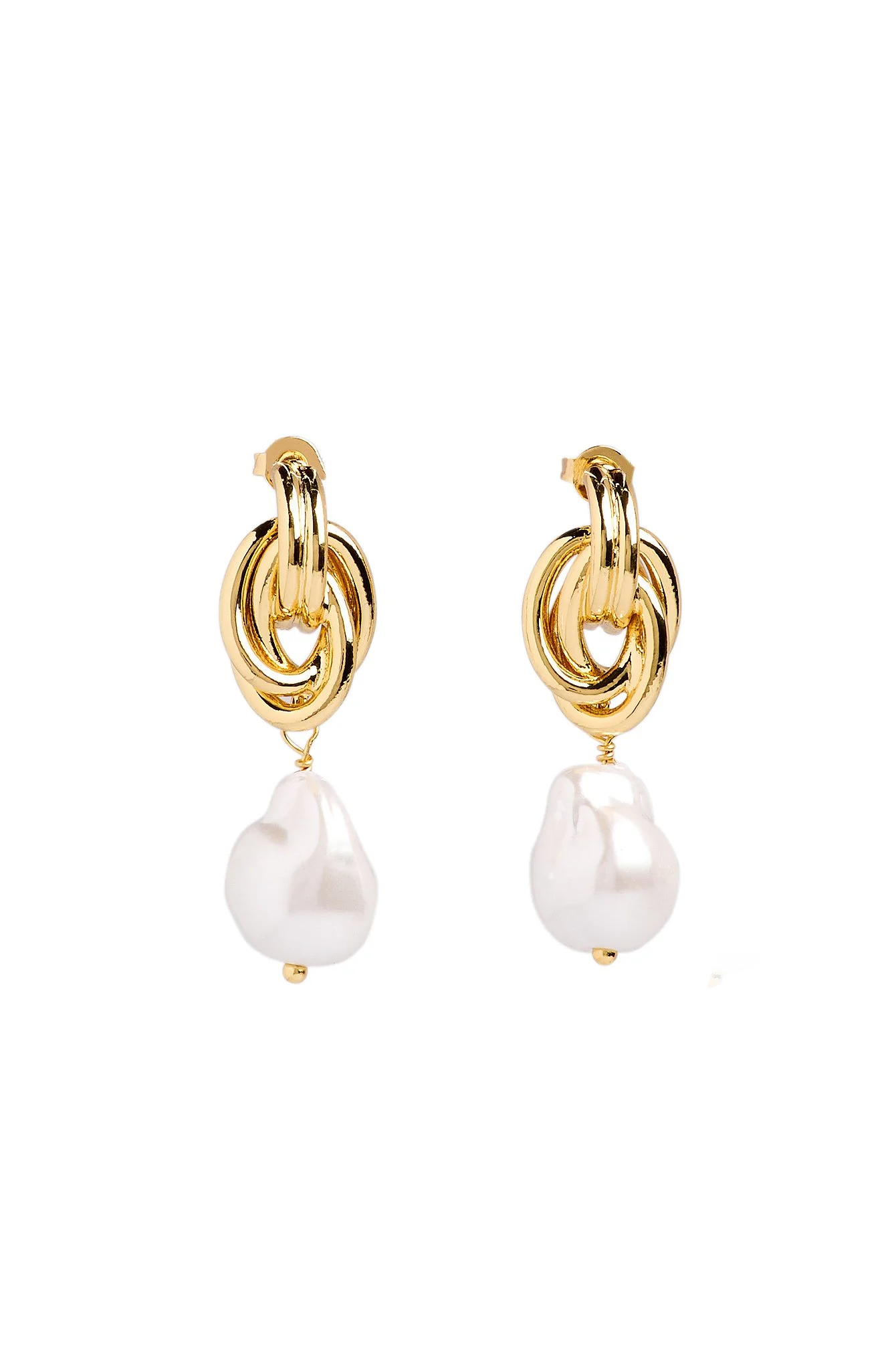 Gold Plated Knot Pearl Earrings