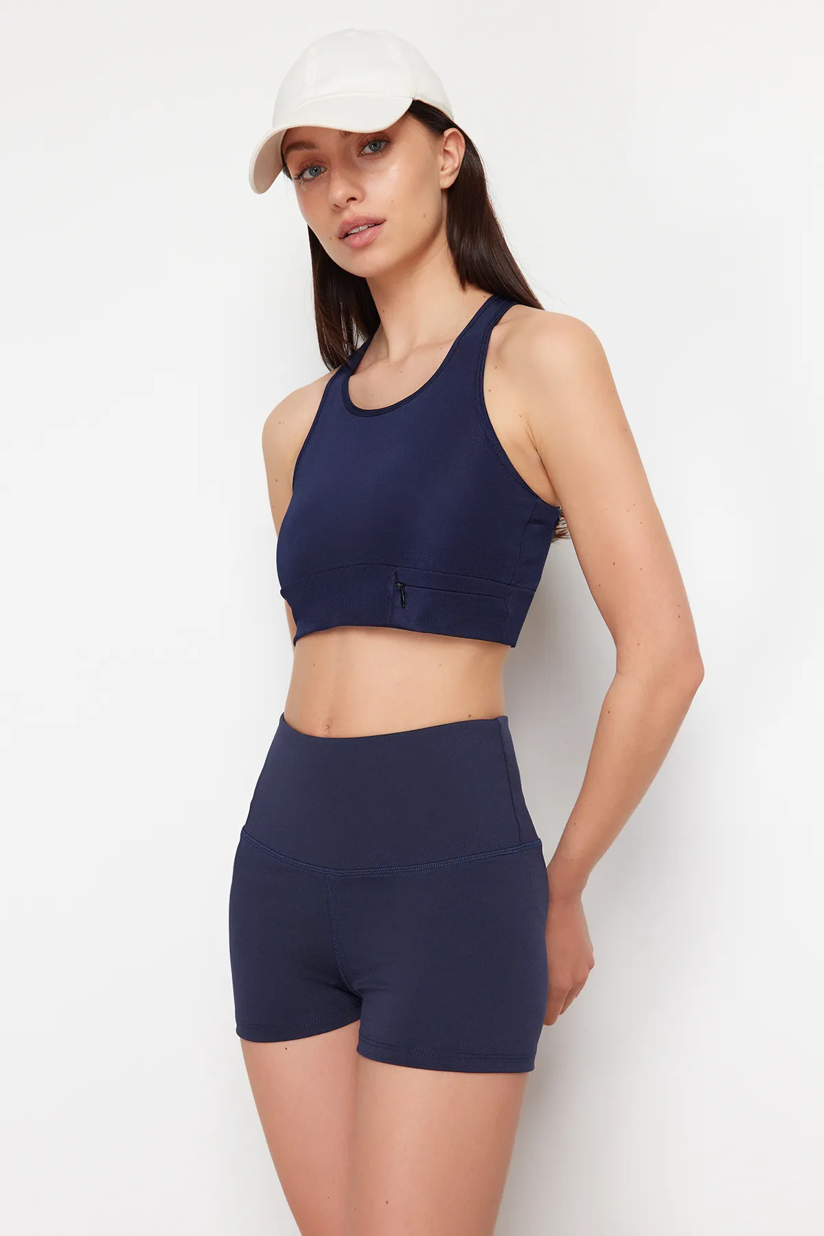 Trendyol Collection  Dunkelmarineblauer Recovery-Reflektor an der Taille mit Aufdruck aus Strick, extra Sport-Shorts/kurze Leggings THMSS23TY00019