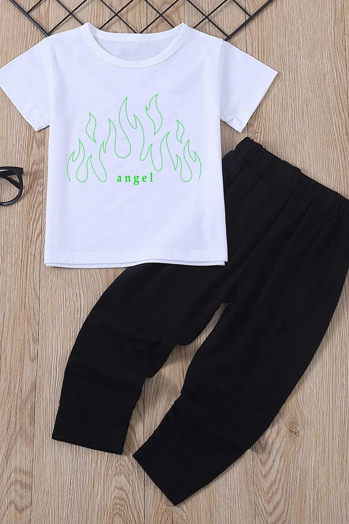 uyguntarz  Weißes Angel-Top-Trainingsanzug-Set für Kinder, Unisex, Weiß