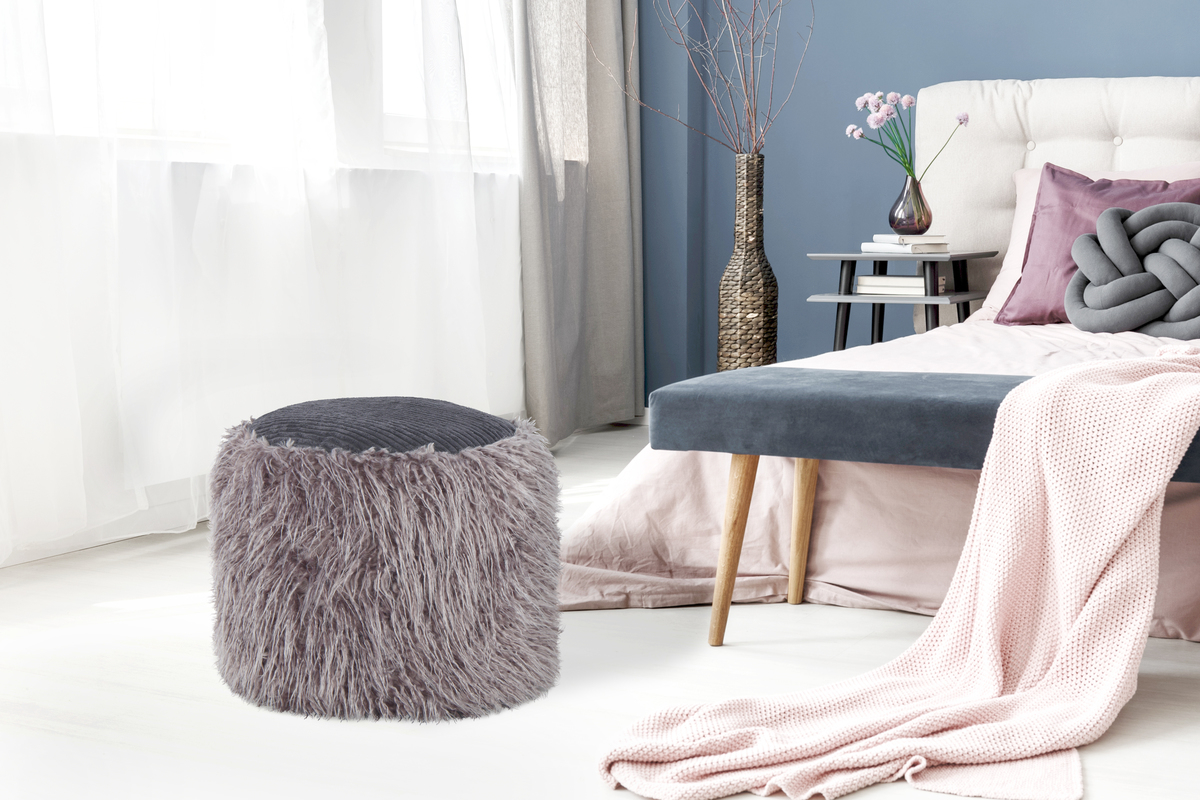 Kayoom Fellpouf Bobtail 125 Dunkelgrau / Schwarz