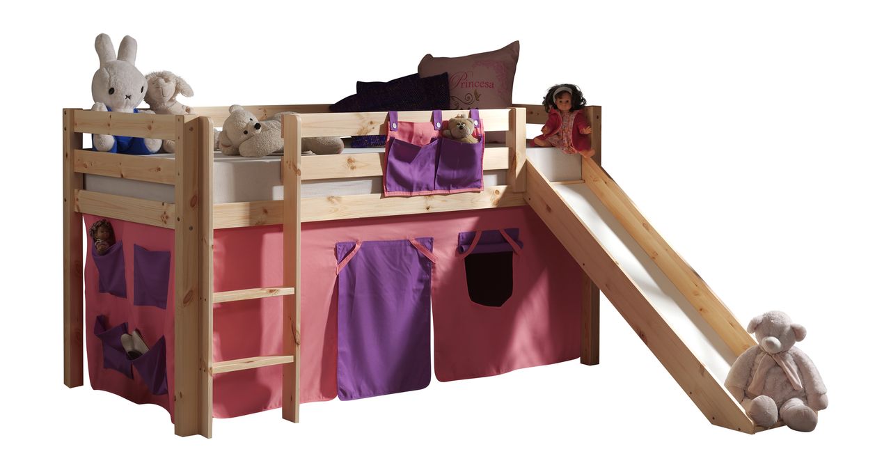 VIPACK Spielbett Pino mit Rutsche und Textilset 