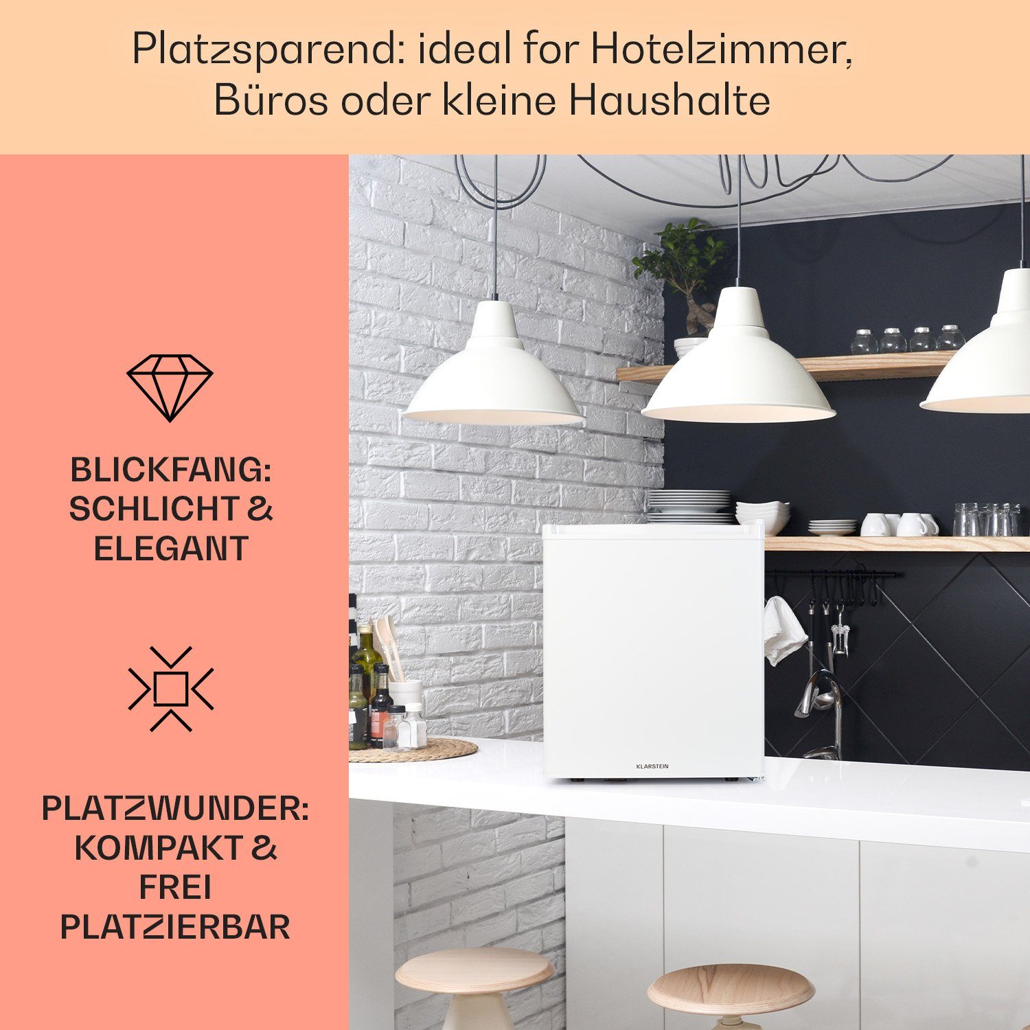 Klarstein Table Top Kühlschrank HEA3-HappyH-38l-WH 10045047, 51 cm hoch, 43 cm breit