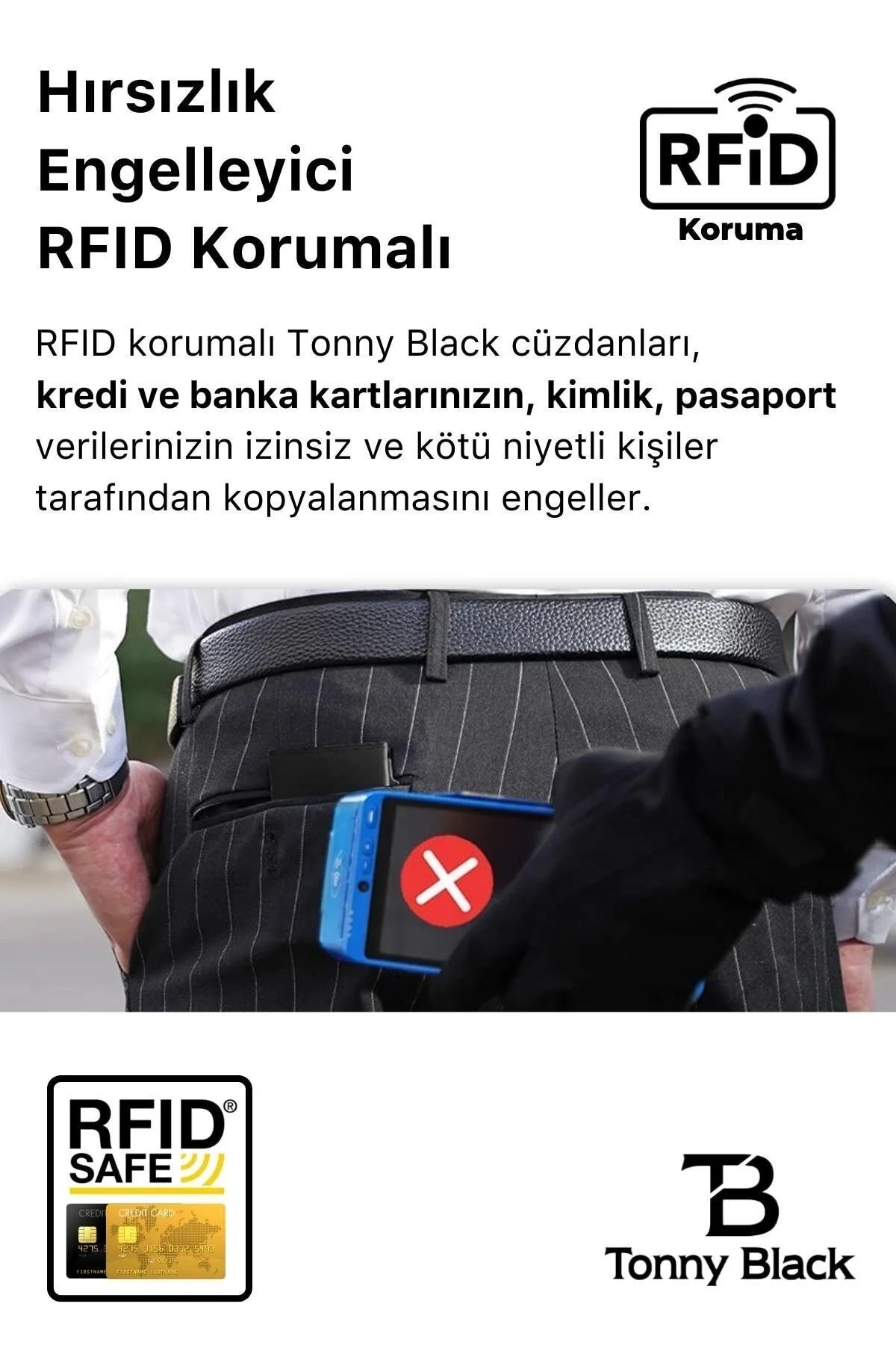 Tonny Black  Originale RFID-Schutz-Geldbörse mit Automatikmechanismus und Diebstahlschutz, mit Geld- und Kartenhalter