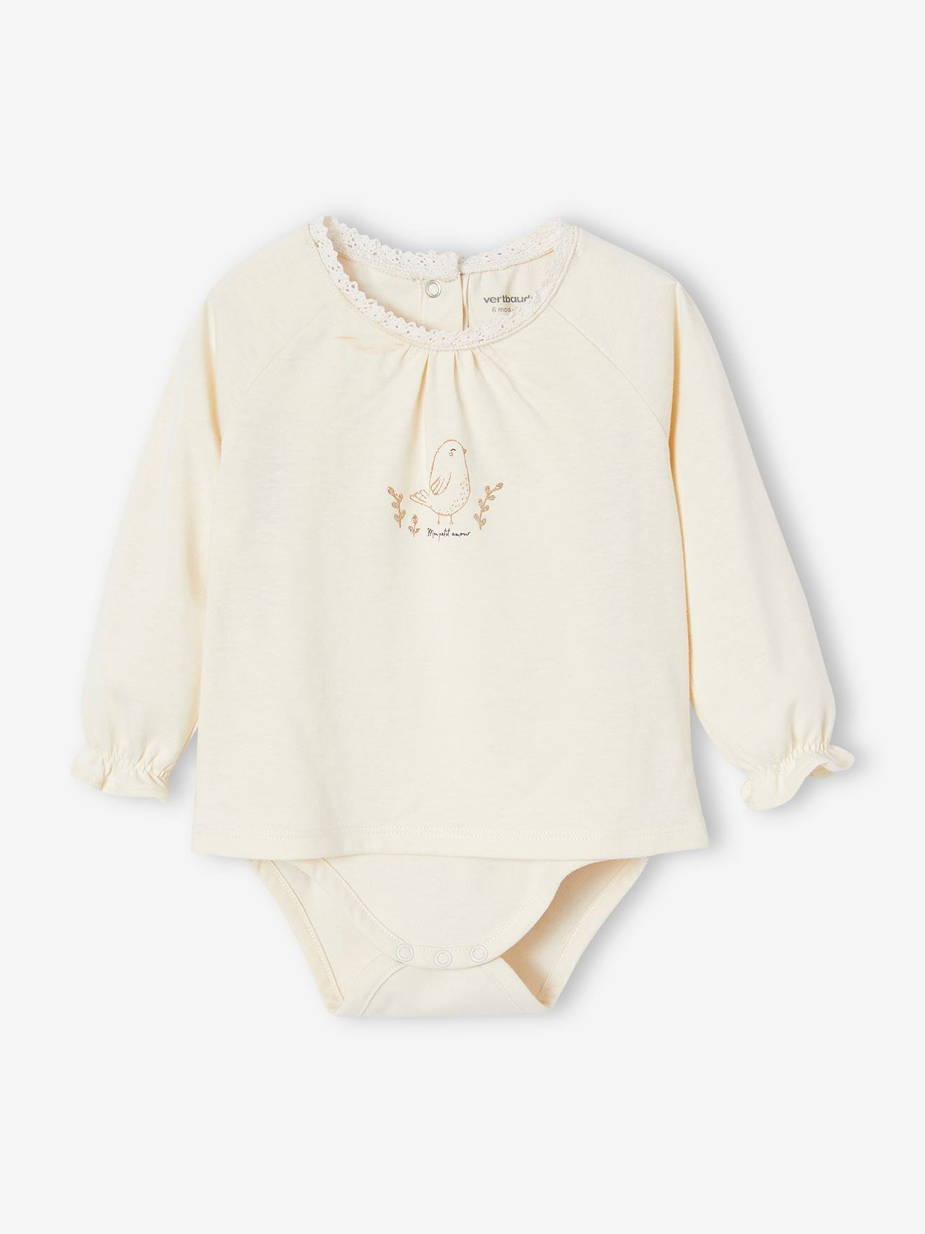 T-shirt body bébé manches longues écru