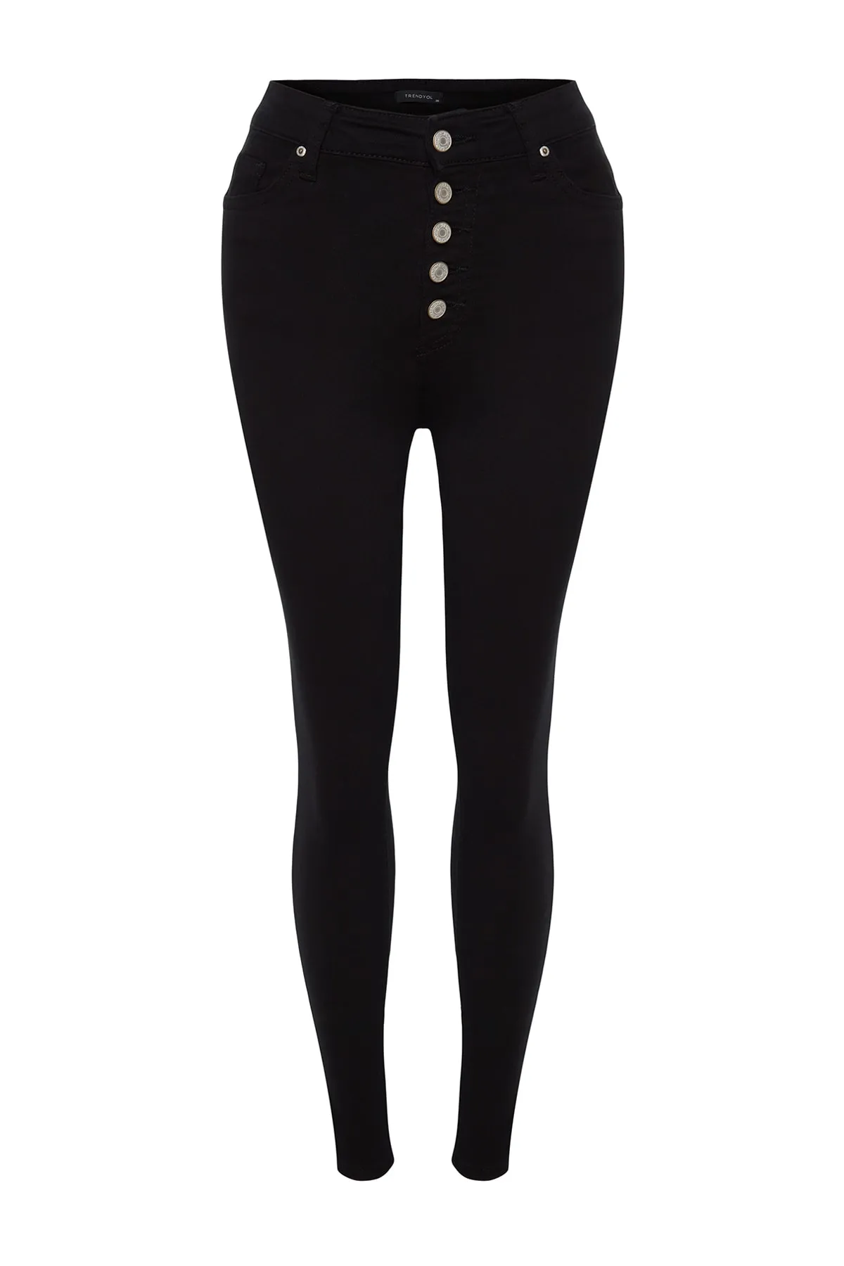 Trendyol Collection  Lichtechte schwarze Skinny Jeans mit hoher Taille und Knopfleiste vorne TWOAW24JE00090