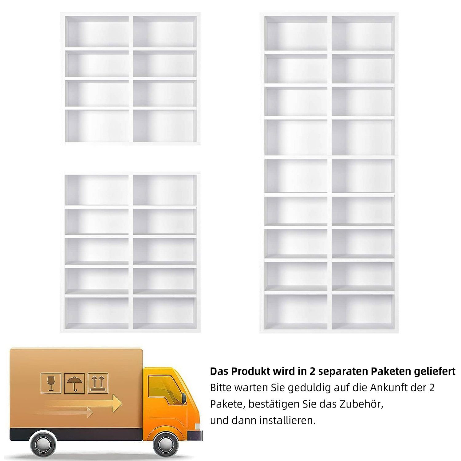 Authmic Bücherregal Regal, Standregal, Bücherregal, Leiterregal, CD Regal mit 18 Fächern CD Ständer höhenverstellbar Standregal Raumteiler für Wohnzimmer Arbeitszimmer Weiß, für Wohnzimmer, Schlafzimmer