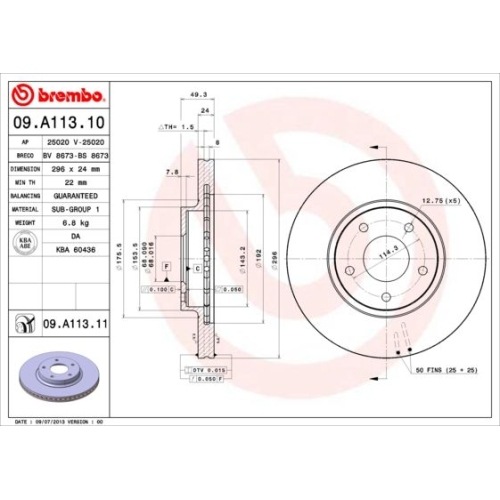 Bremsscheibe Brembo Vorderachse  2 Stück 09.A113.11 - ATU