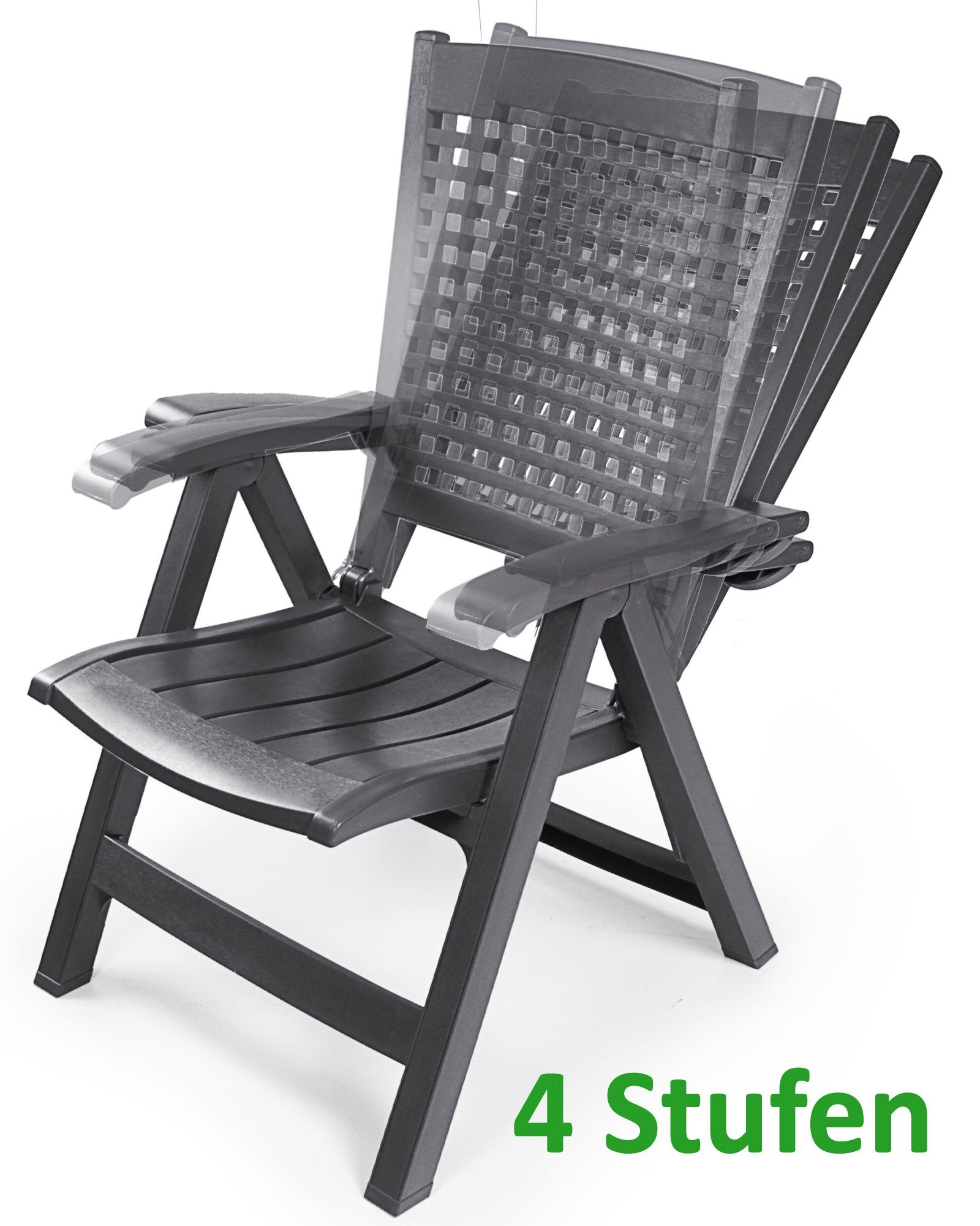 ONDIS24 Klappstuhl Bellami Hochlehner Klappsessel anthrazit Gartensessel mit Armlehnen, klappbar in 4 Stufen, Safetylock, UV-beständig, wetterresistent