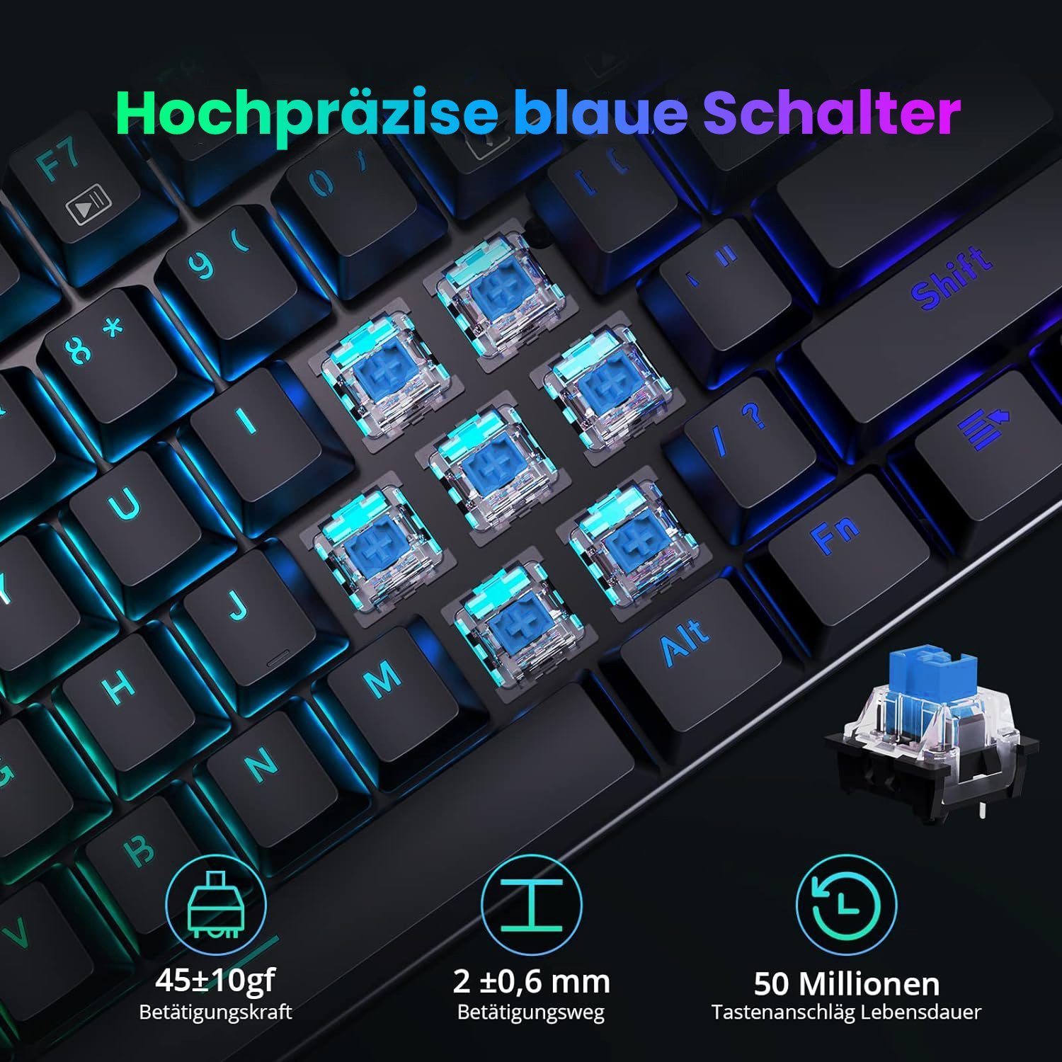 Redragon ET Mechanical Mechanische Gaming-Tastatur mit RGB Beleuchtung Tastatur (QWERTZ Layout, 105 Tasten, Programmierbar, Kabelgebunden, RGB Beleuchtung)