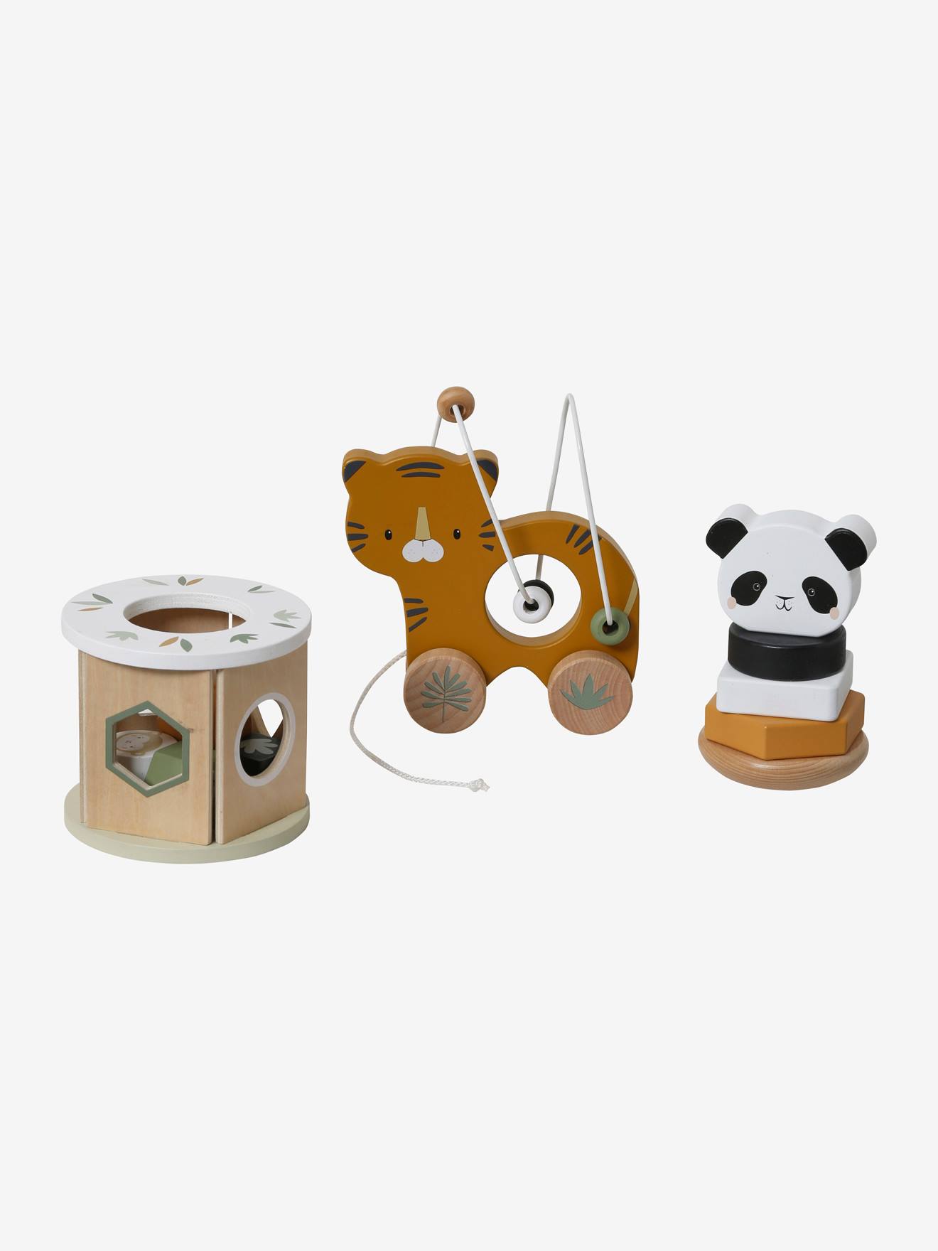 Vertbaudet 3-teiliges Baby Spielzeug-Set TANSANIA, Holz FSC - orange