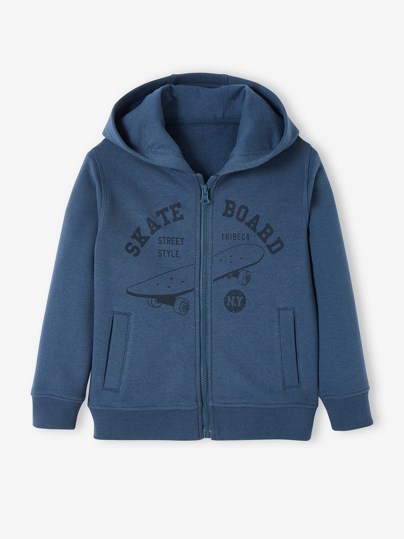 Sweat zippé à capuche Basics garçon motif graphique marine chine