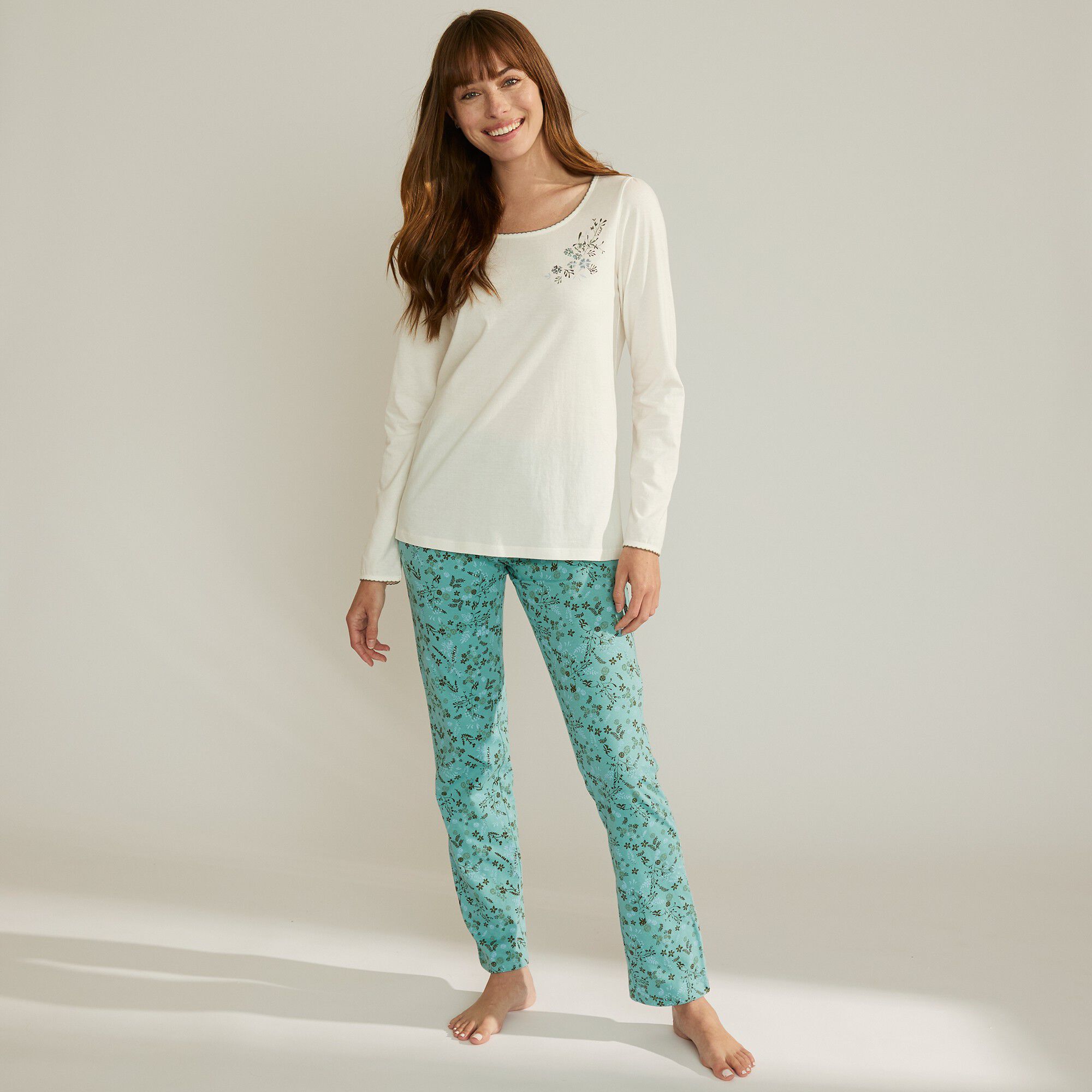 Tee-shirt de pyjama manches longues imprimé placé fleurs