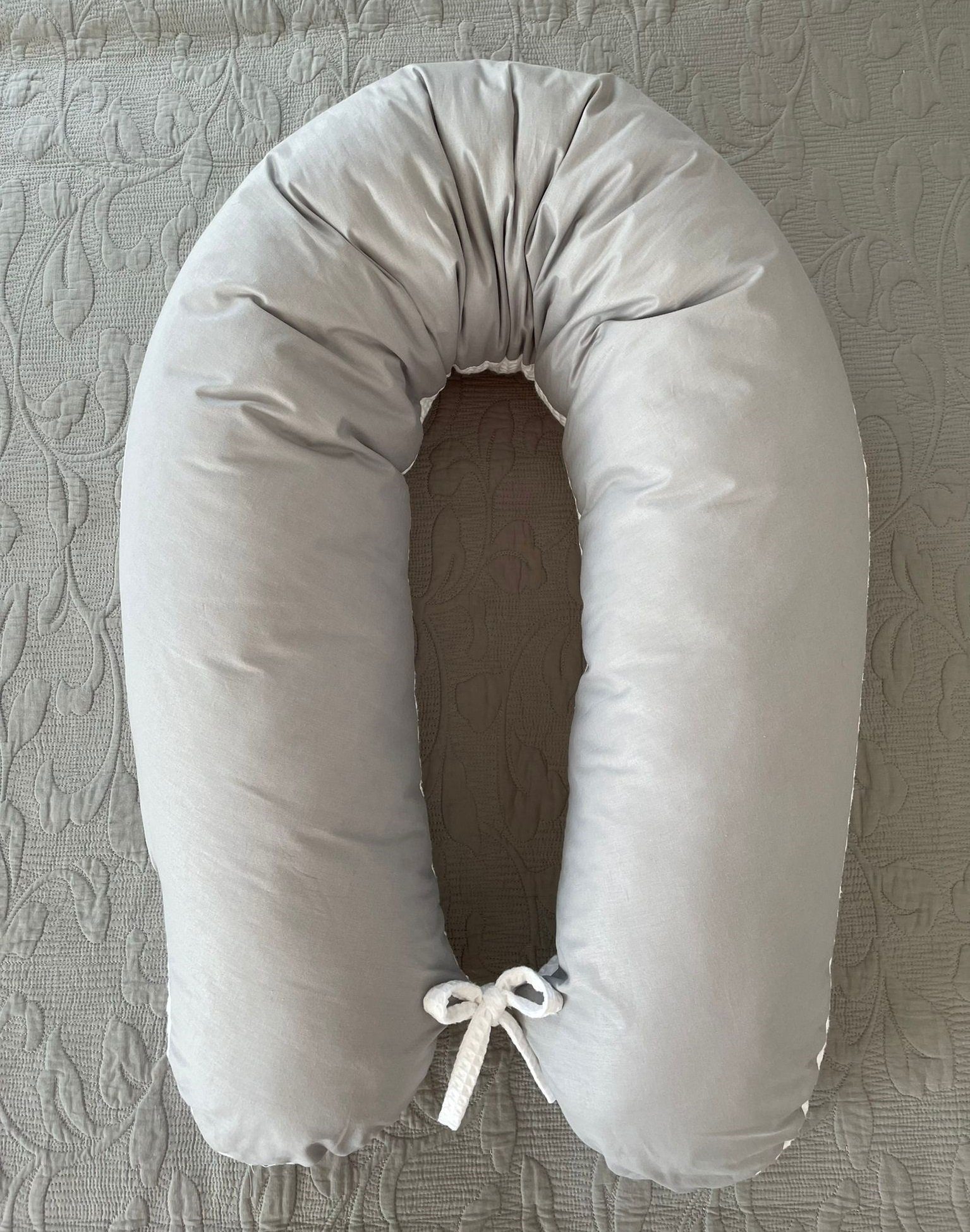 Loolay Stillkissen Attmungsaktive WAFFELPIQUE + GLATT Baumwolle XXL Stillkissen 170 cm, 1A Qualitat Europäische Stoffe unf Kleinserien-Nähen, LOOLAY® Stillkissen + Bezug, WEICH Schwangerschaftskissen Seitenschläferkissen WEIß. GRAU, GRÜN