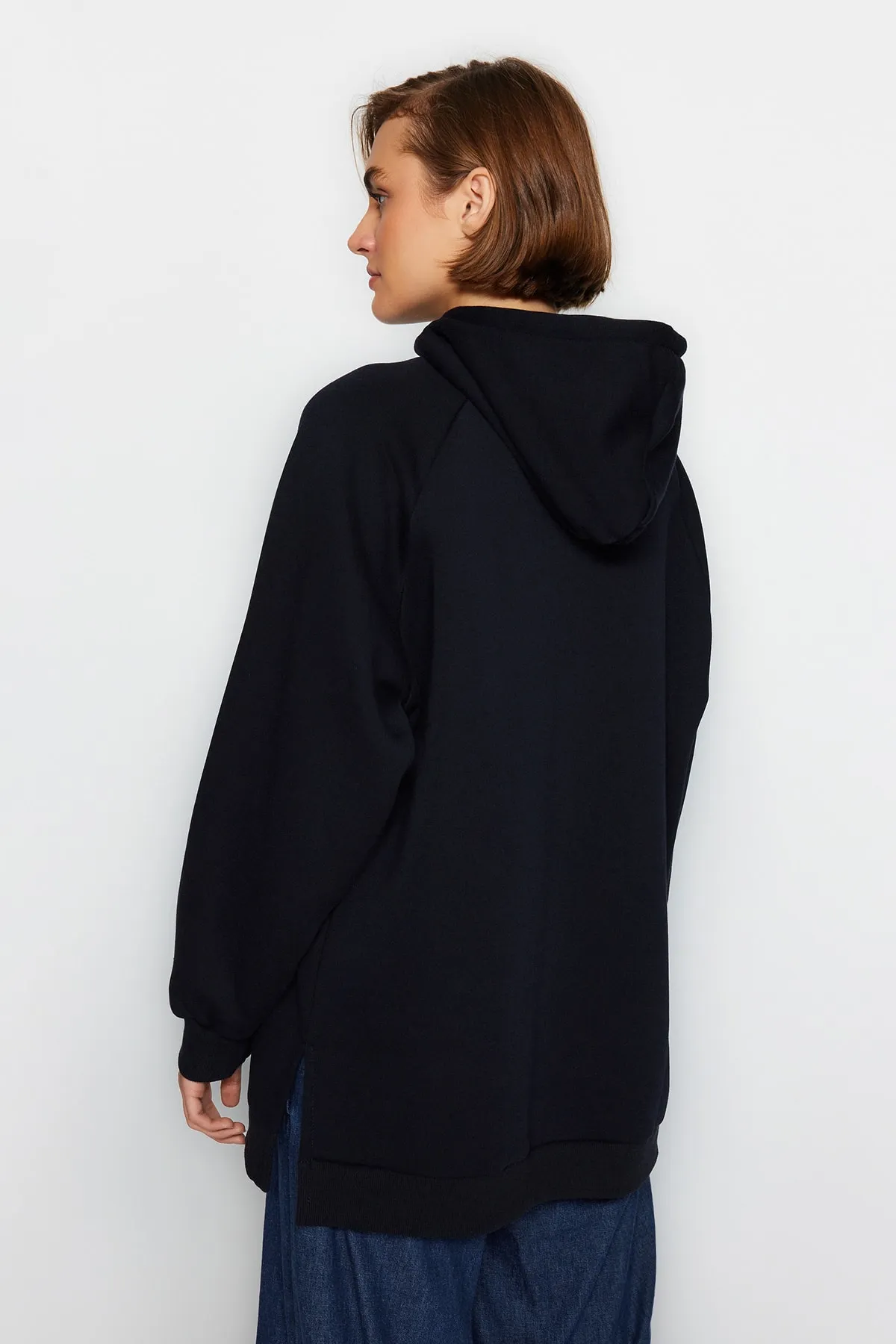 Trendyol Collection  Marineblaues Oversize-Sweatshirt aus Rippstrick mit Kapuze