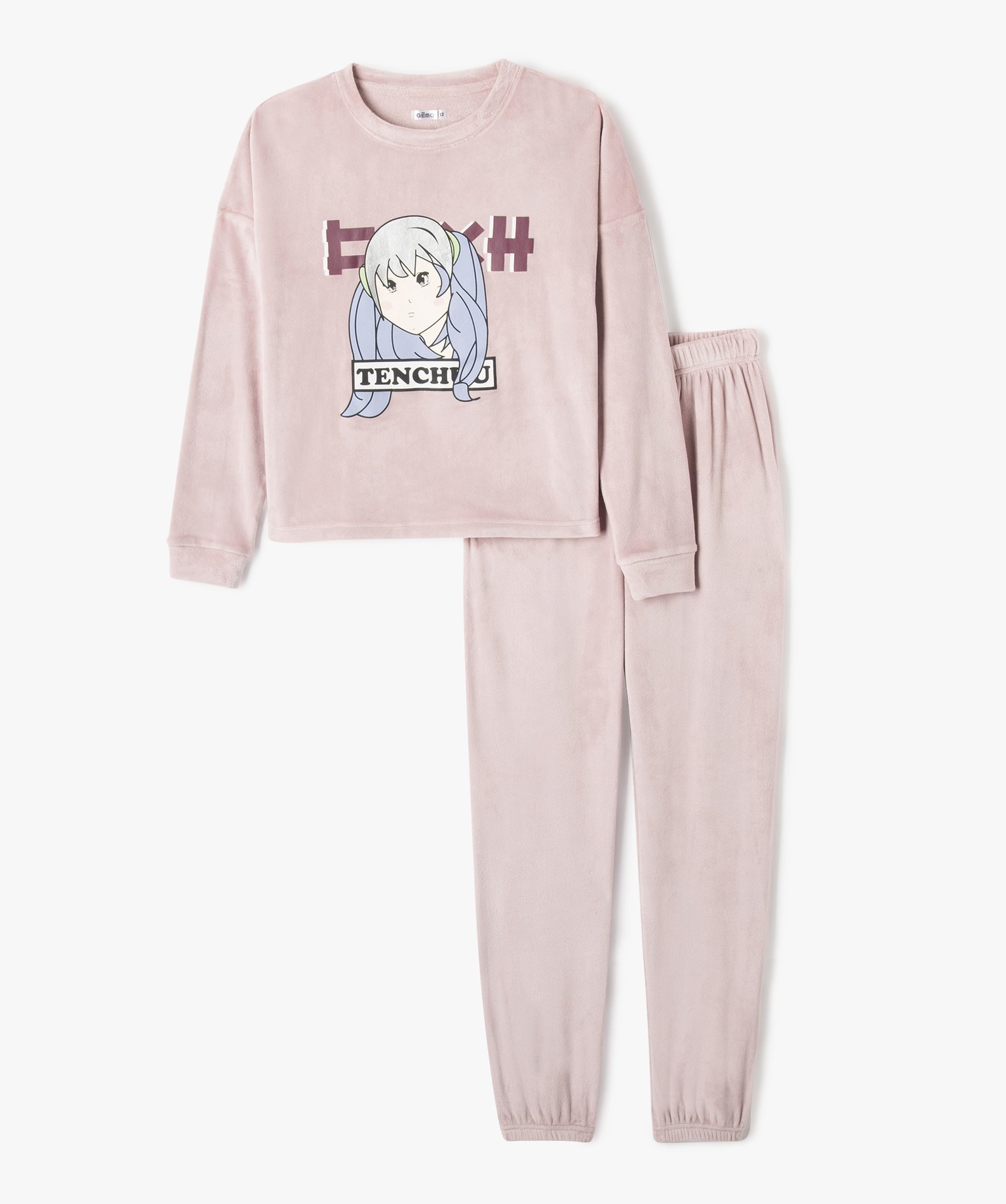 Pyjama en velours motif manga fille violet | GEMO