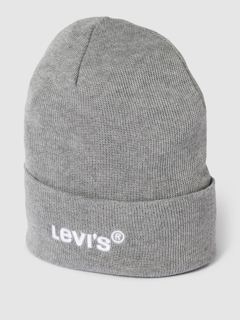 Beanie mit Logo-Stitching Modell 'Wordmark' in mittelgrau