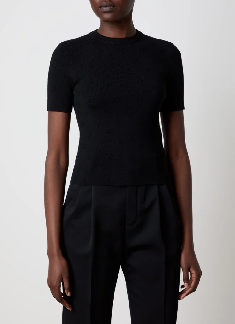 Balenciaga λεπτή πλεκτή κοντή μπλούζα με πλεκτό λογότυπο