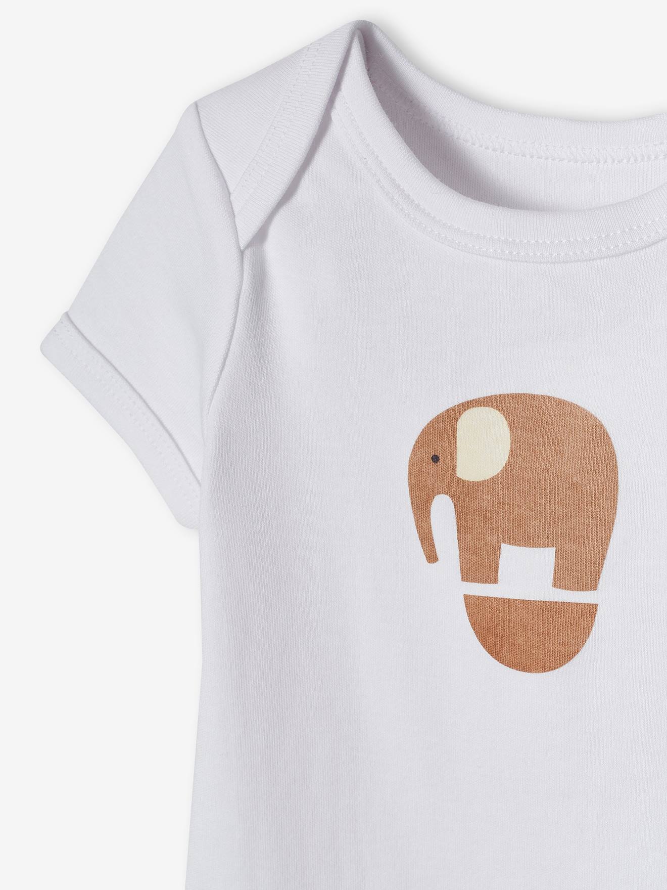 Vertbaudet 5er-Pack Baby Schlupfbodys mit Elefanten Oeko-Tex - wollweiß