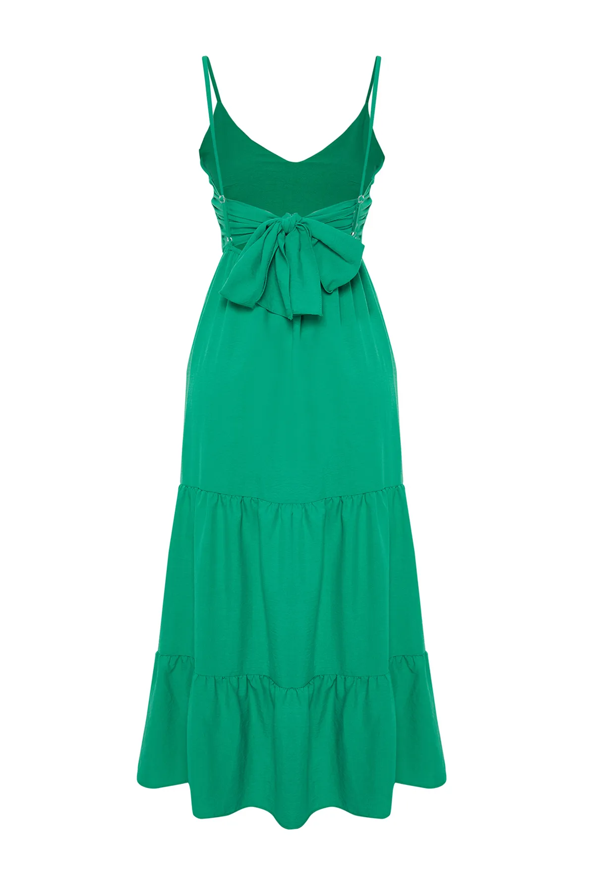 Trendyol Collection  Grüner Rock, Volant-Rücken, Bindedetail am Riemchen, gewebtes Maxikleid TWOSS23EL00027