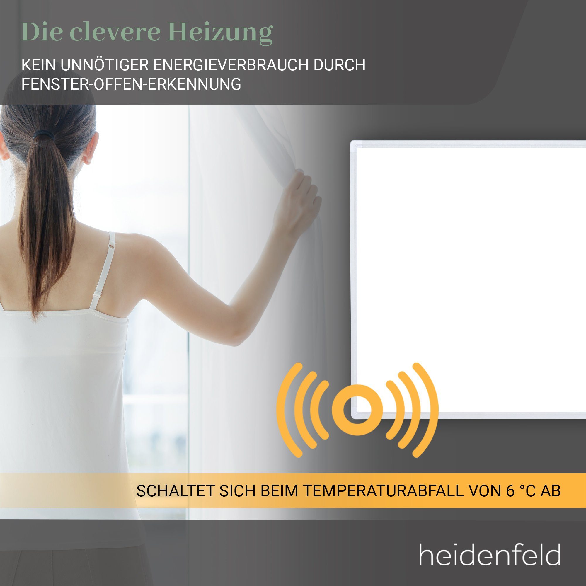 Heidenfeld Infrarotheizung 300 - 1200 W Wand Elektroheizung HF-HP100-2 - 10 J. Garantie, App-Steuerung - Infrarot Wandheizung Heizkörper Elektroheizkörper