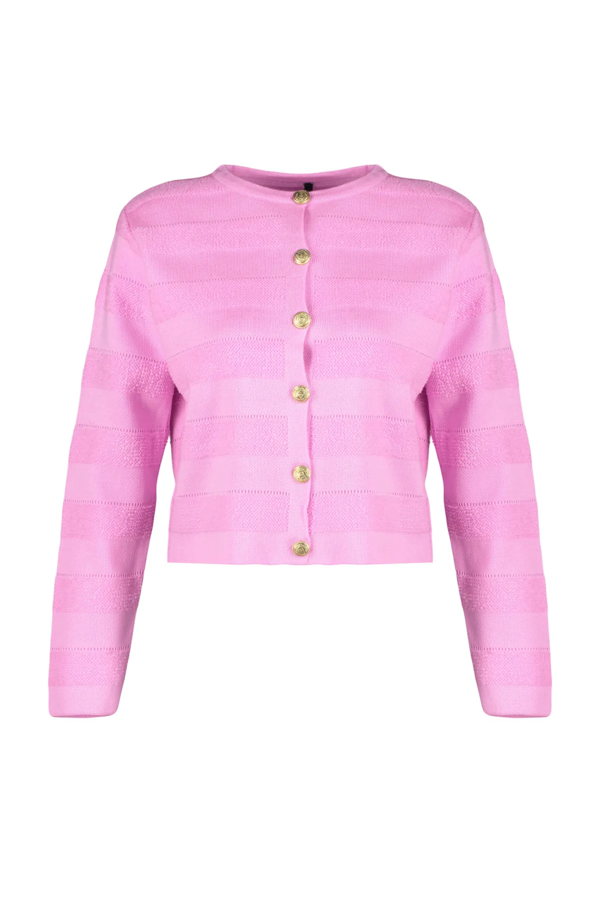 Trendyol Collection  Rosa Strickcardigan mit Rundhalsausschnitt TWOAW24HI00337