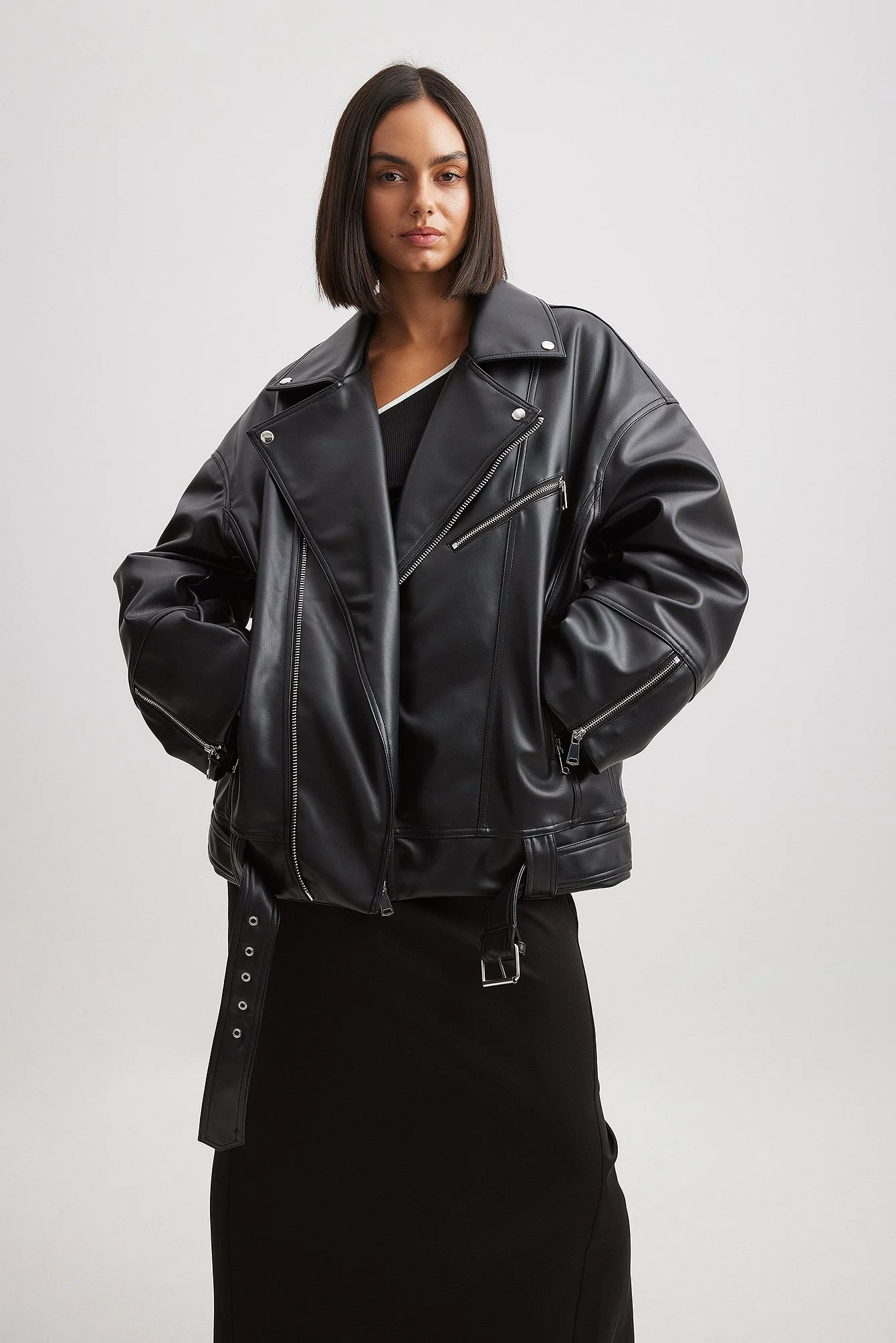 Oversized-PU-Bikerjacke