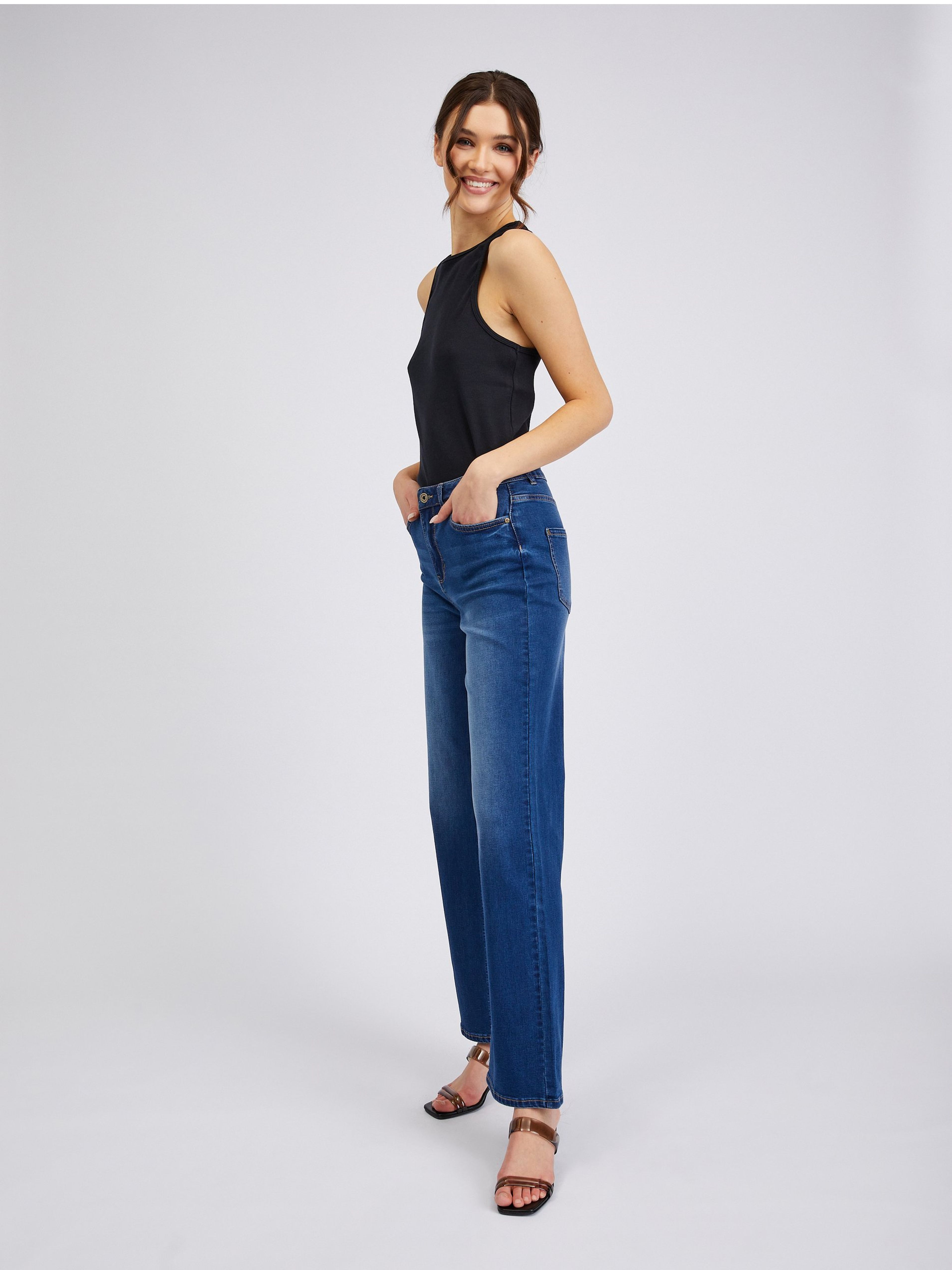 Dunkelblaue Damen-Wide-leg-Jeans ORSAY