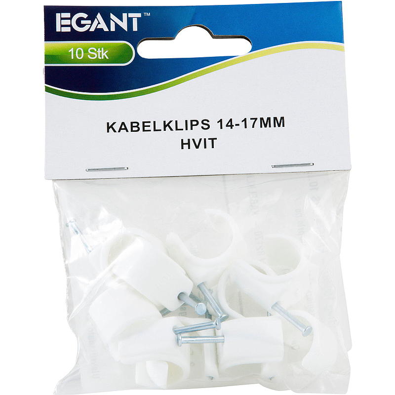 Egant Kabelklips 10-pk 14-17 mm rund hvit, Egant