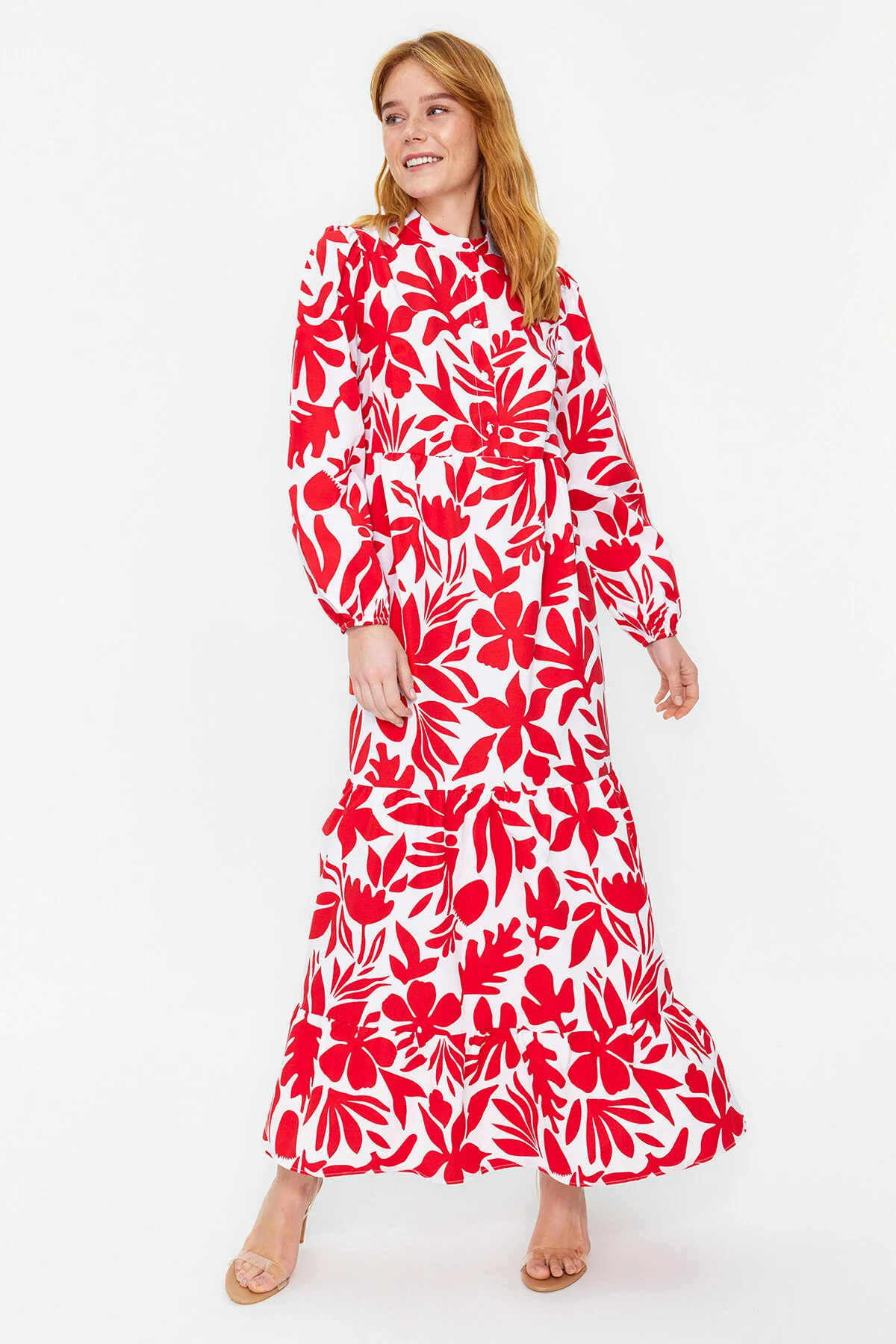 Trendyol Modest  Halbpatchwork-Kleid aus Baumwollgewebe mit Kachelmuster und weiter Passform TCTSS23EB00222