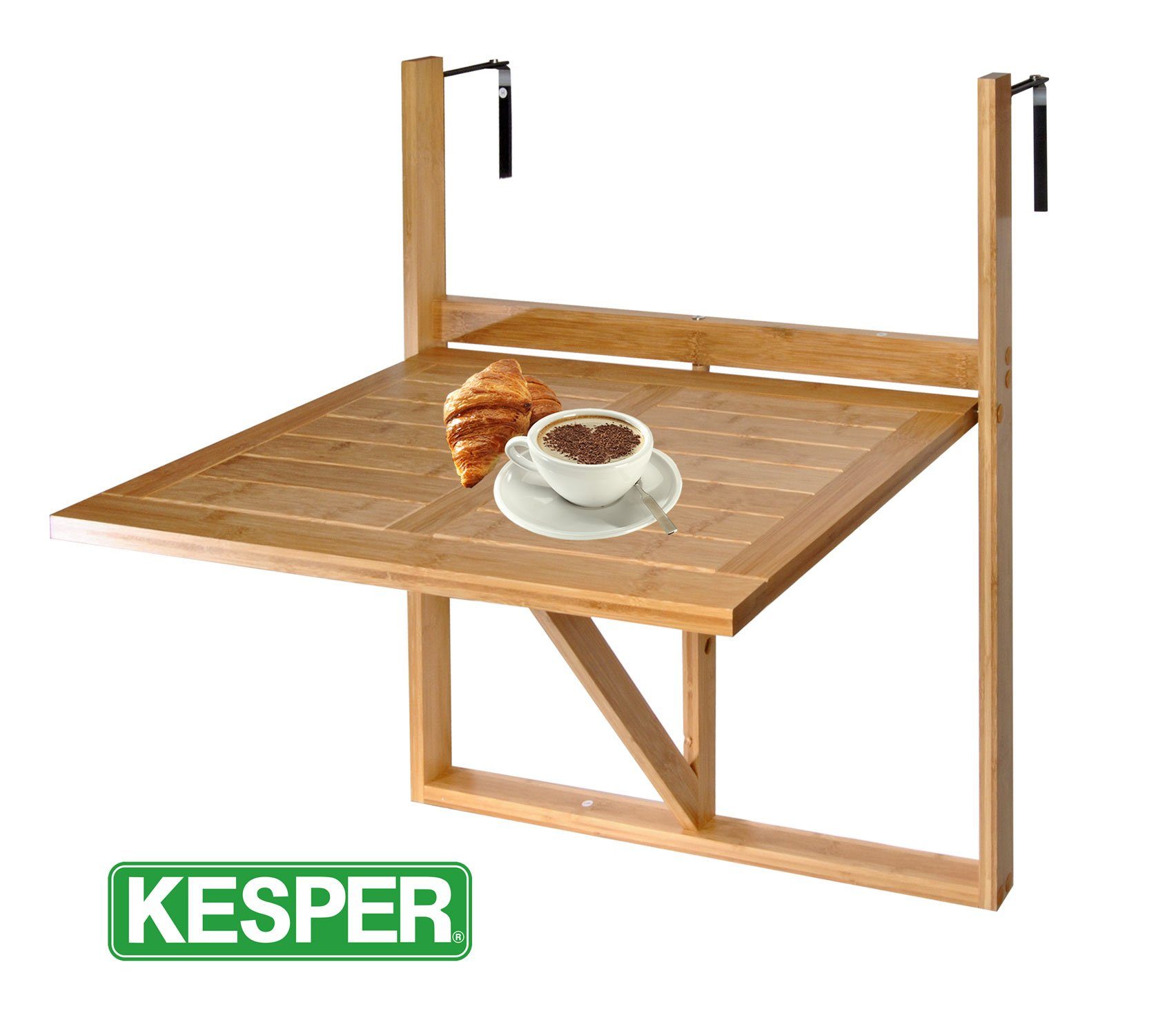 KESPER for kitchen & home Balkonhängetisch Balkon-Hängetisch Holz Balkontisch Balkonhängetisch Klapptisch Tisch, Für Geländebreite max 9cm
