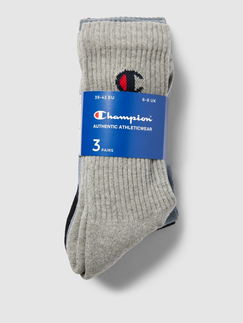 Socken mit Label-Print im 3er-Pack in mittelgrau meliert