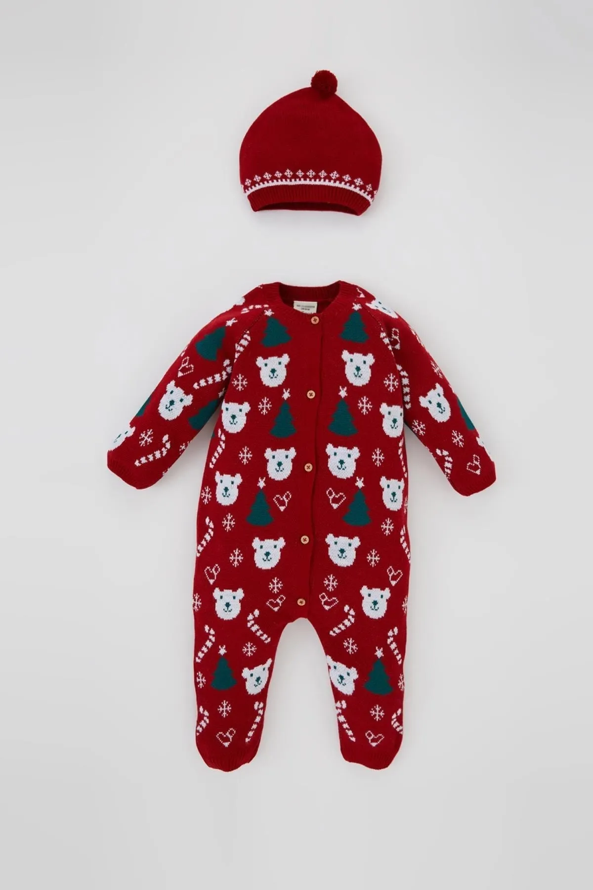 DeFacto  Strickoverall-Mütze für Babys mit Neujahrsmotiv, 2er-Set