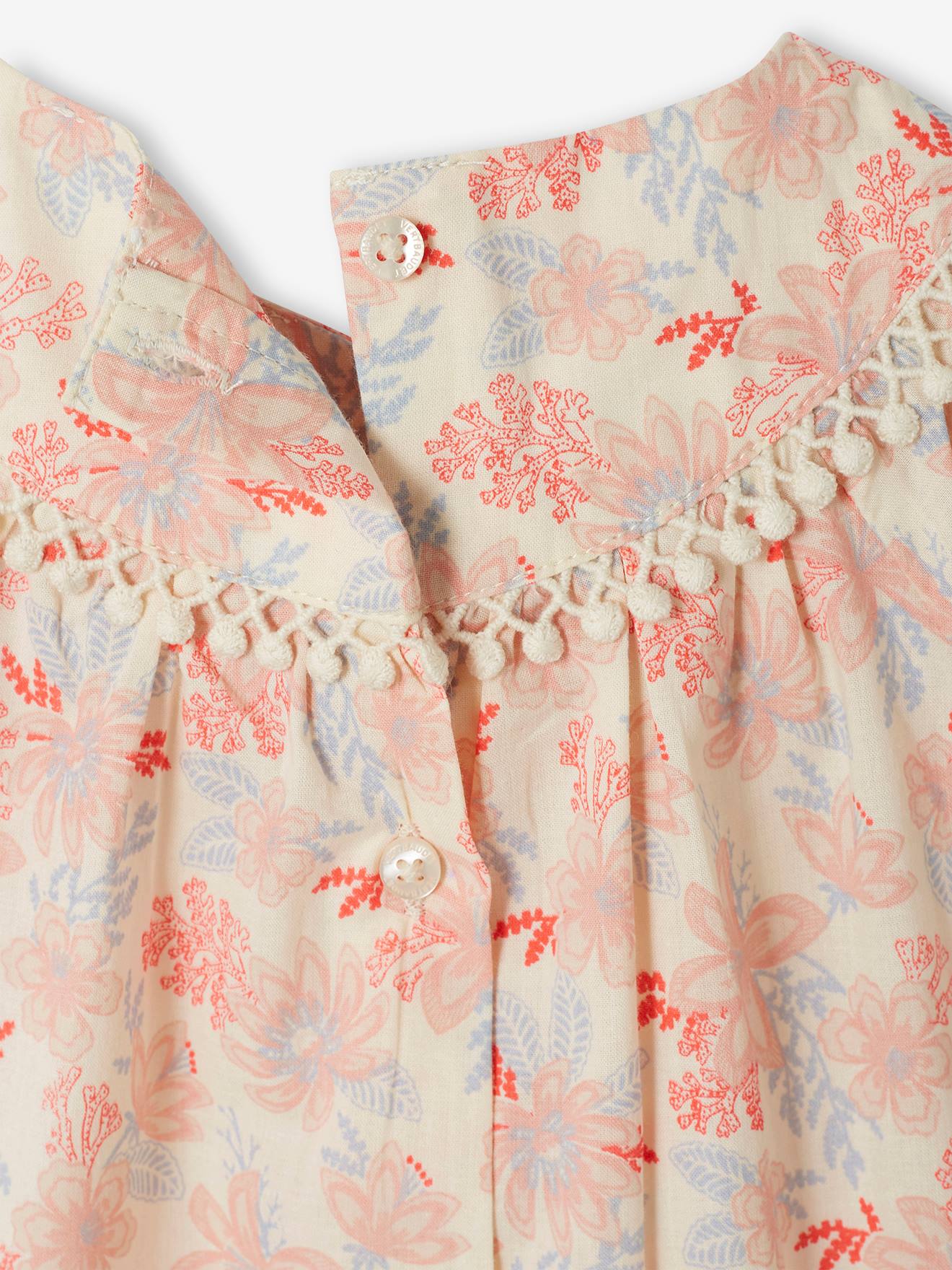Robe fleurie bébé manches courtes écru