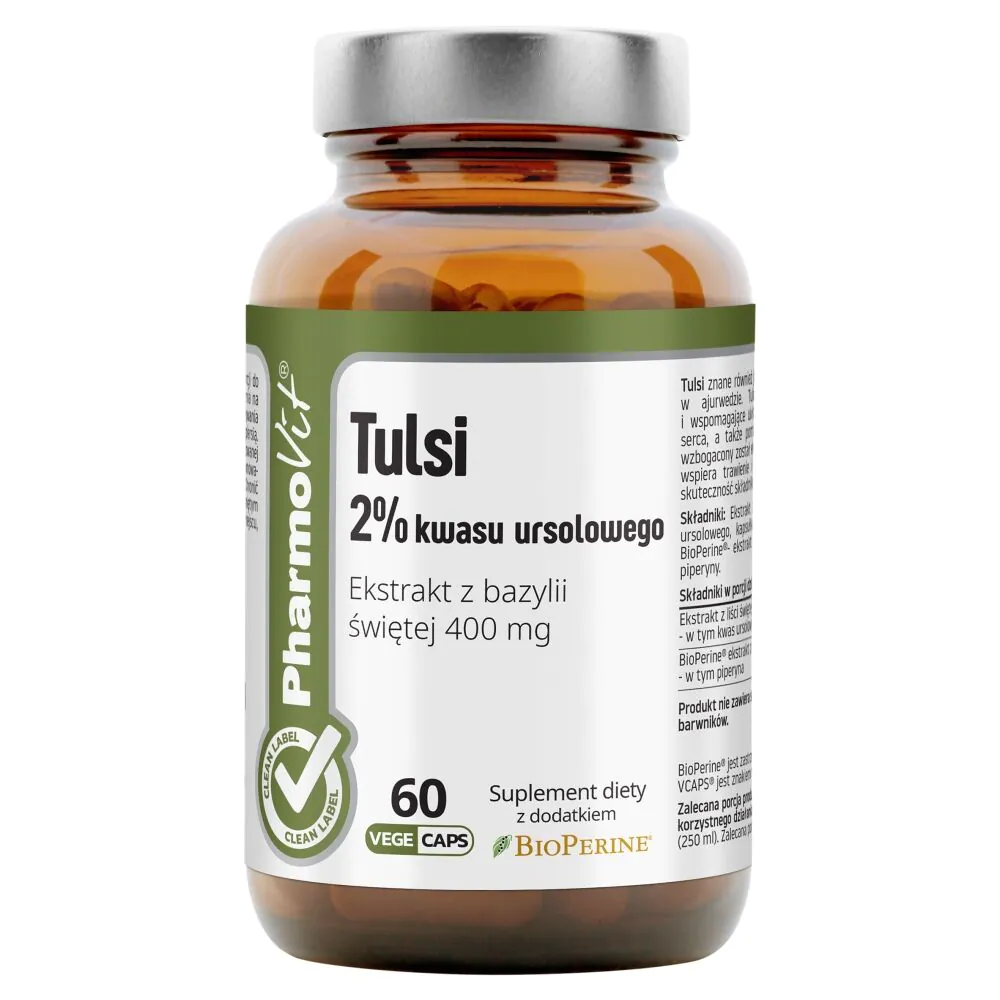 Cápsulas de Ácido Ursólico Tulsi 2% da PharmaVit Clean Label