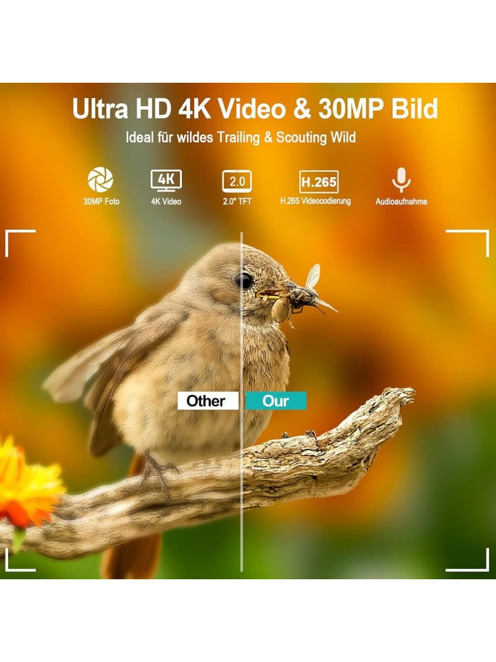 COFI 1453 Wildkamera 30MP 4K mit WLAN & App – Nachtsicht & Bewegungsmelder in Schwarz günstig kaufen onesize