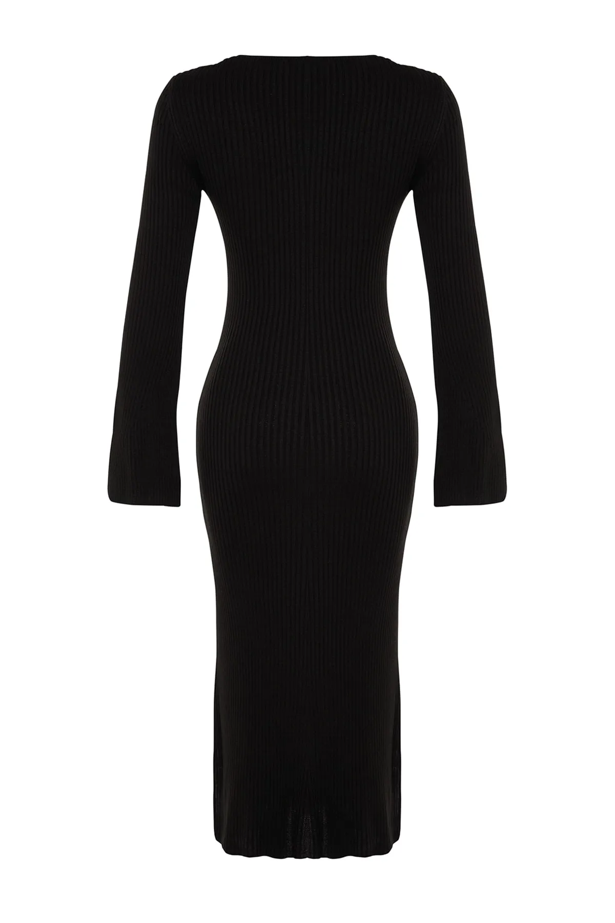 Trendyol Collection  Schwarzes Midi-Strick-Basic-Kleid mit Ärmeldetail TWOAW24EL00117